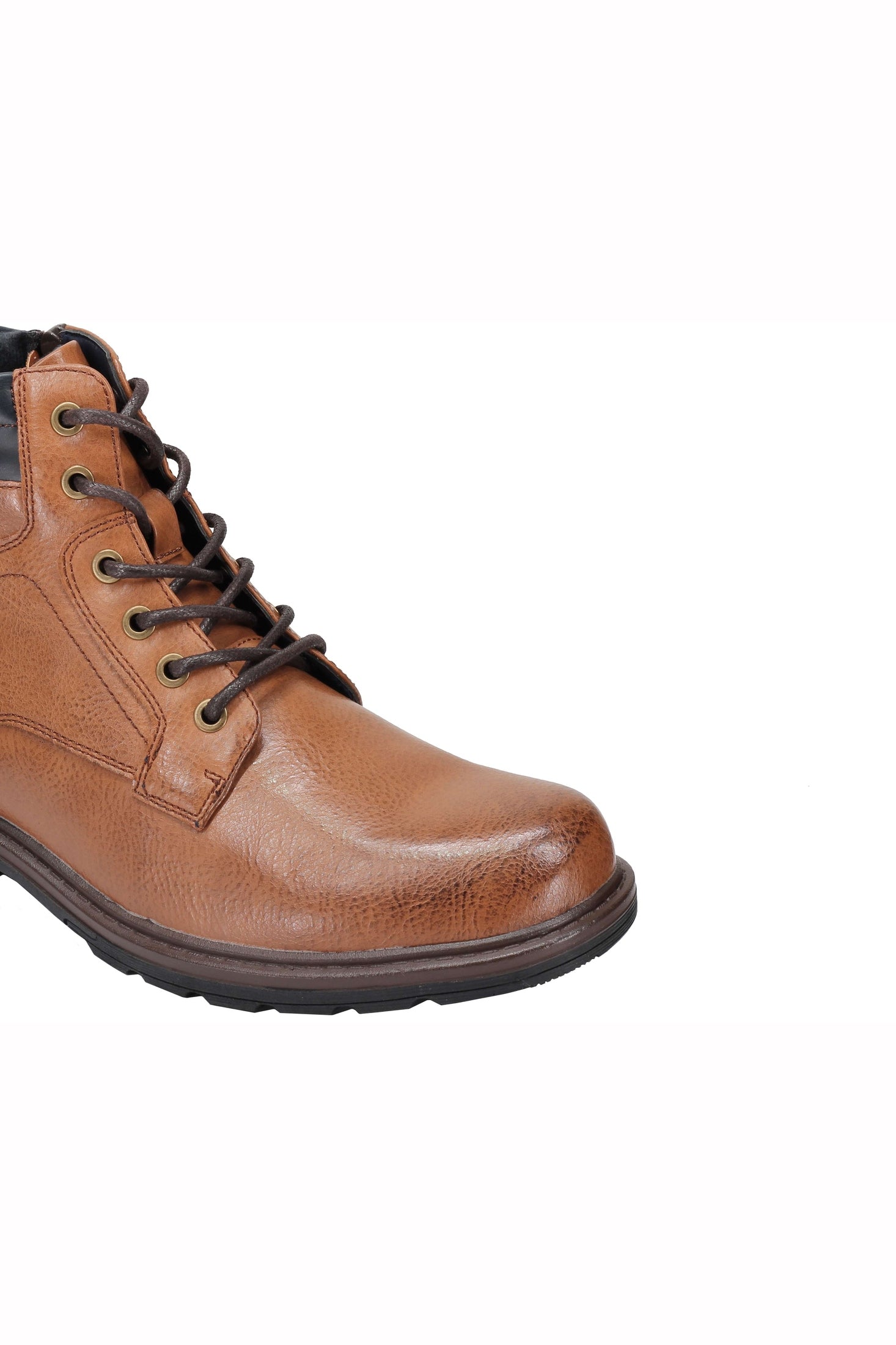 Mens Boots Faux Leather Black Tan Work Office Hiking Lace up & Zip Ankle Shoes