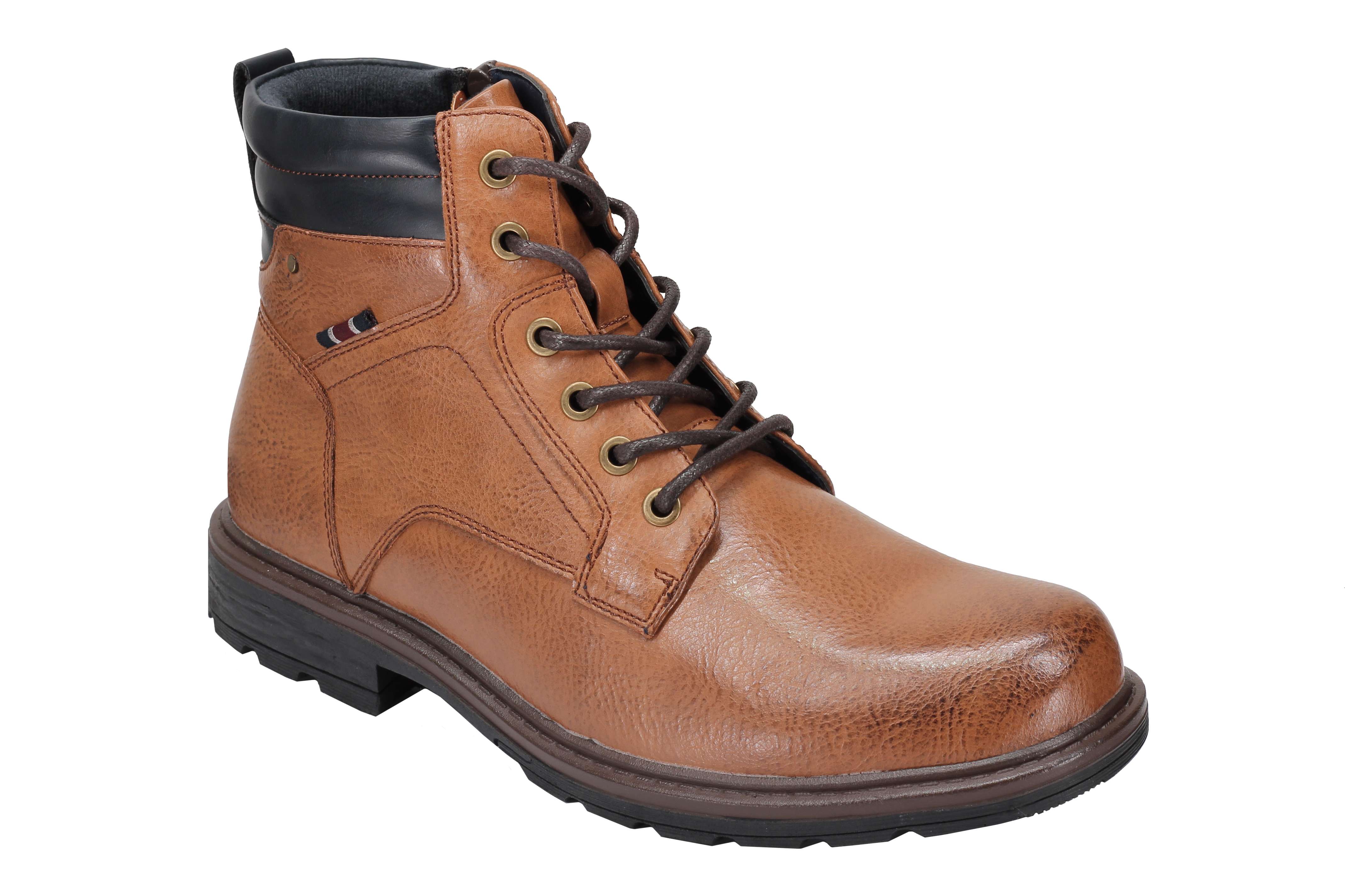 Mens Boots Faux Leather Black Tan Work Office Hiking Lace up & Zip Ankle Shoes