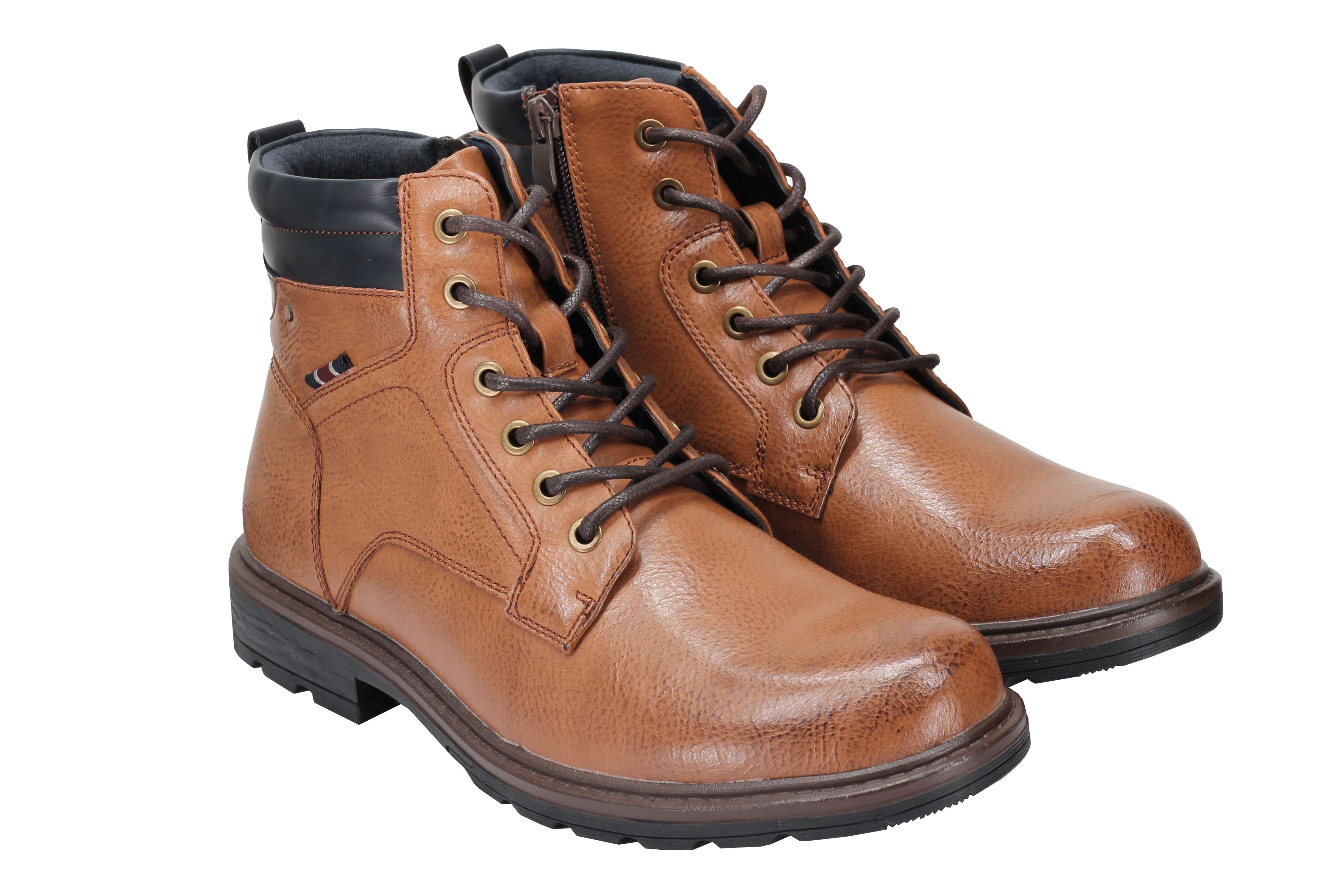 Mens Boots Faux Leather Black Tan Work Office Hiking Lace up & Zip Ankle Shoes