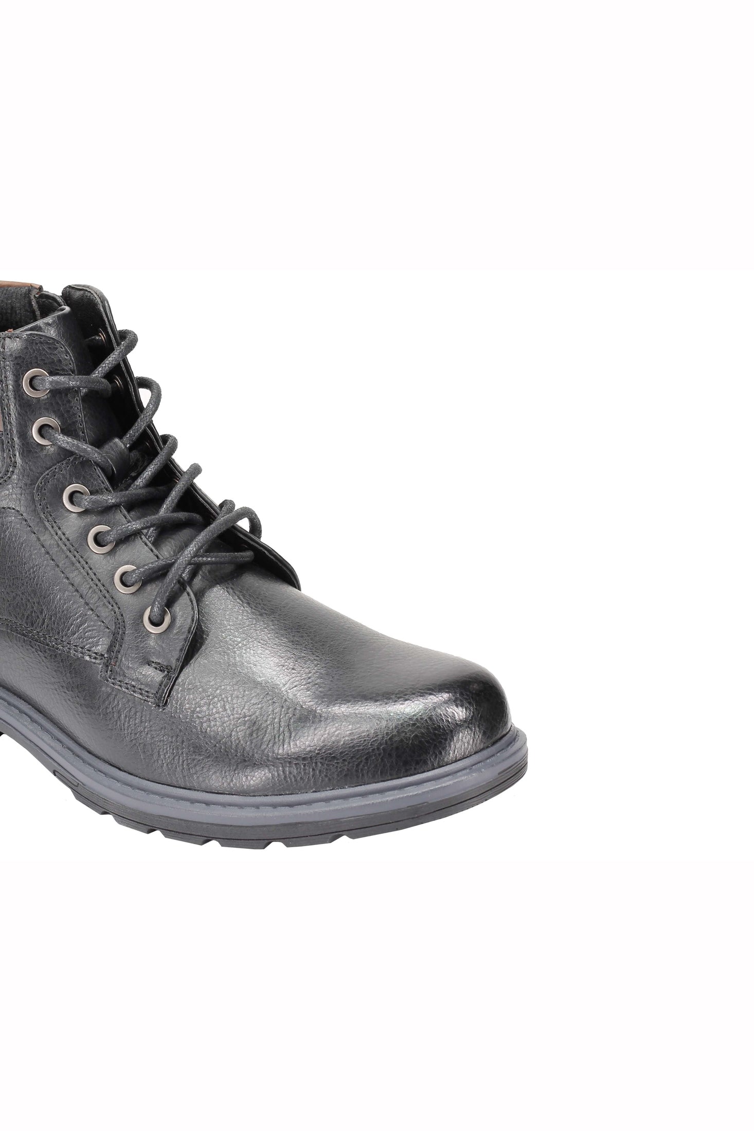 Mens Boots Faux Leather Black Tan Work Office Hiking Lace up & Zip Ankle Shoes