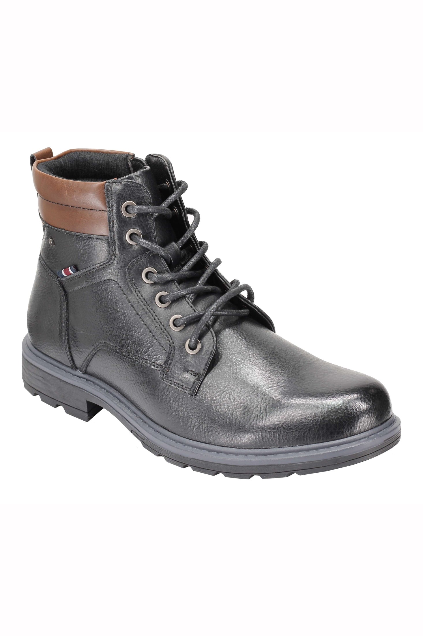 Mens Boots Faux Leather Black Tan Work Office Hiking Lace up & Zip Ankle Shoes