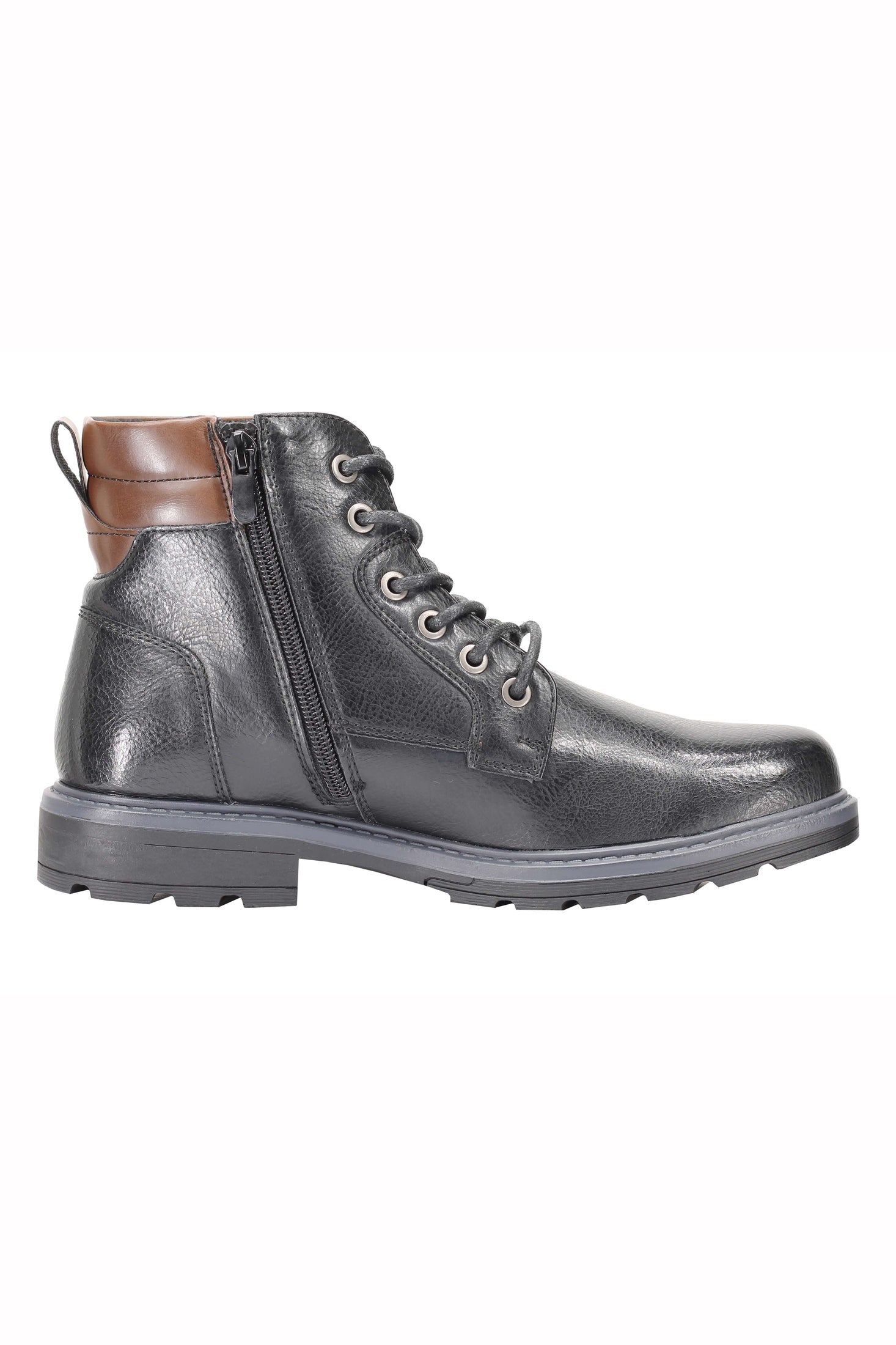 Mens Boots Faux Leather Black Tan Work Office Hiking Lace up & Zip Ankle Shoes