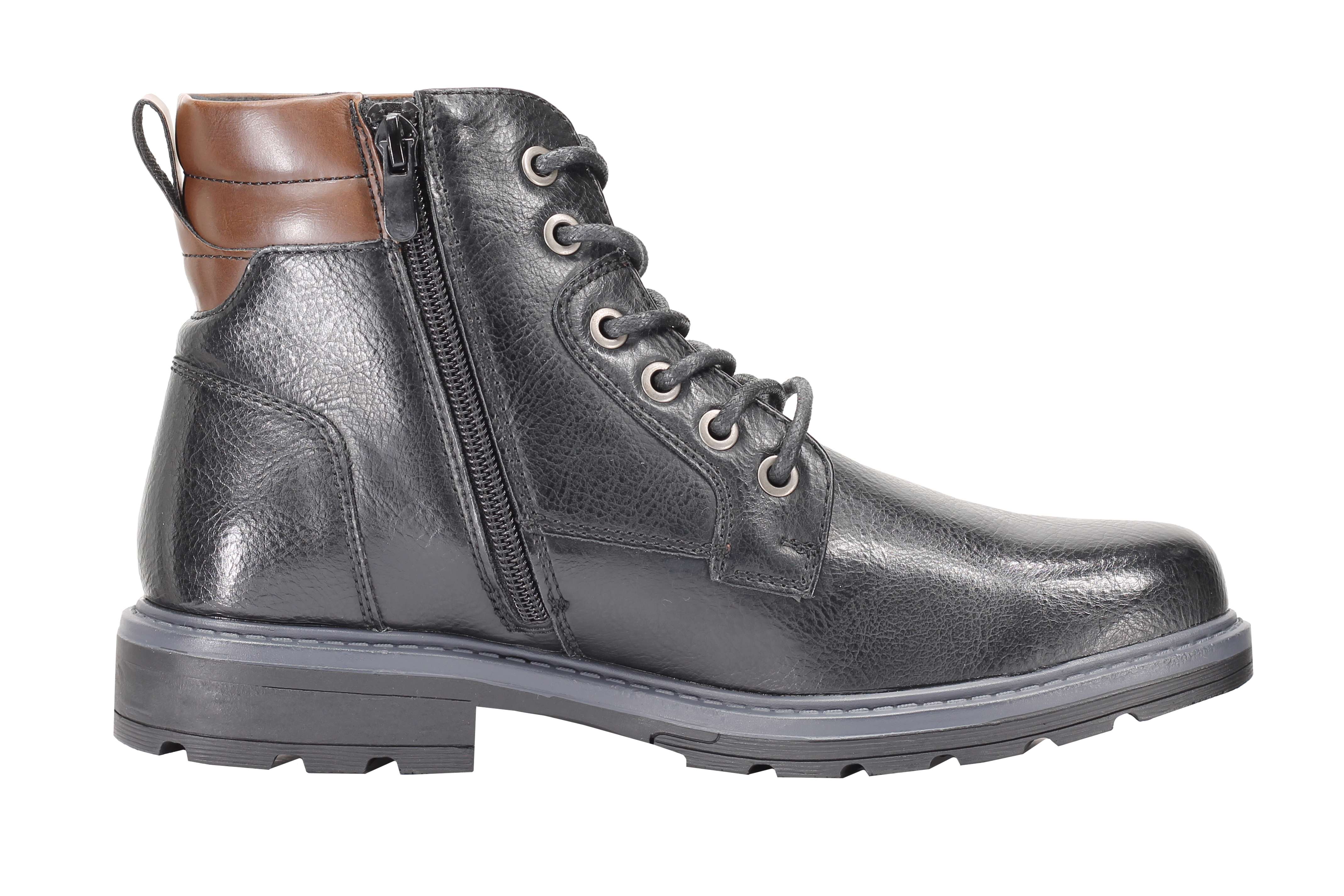 Mens Boots Faux Leather Black Tan Work Office Hiking Lace up & Zip Ankle Shoes