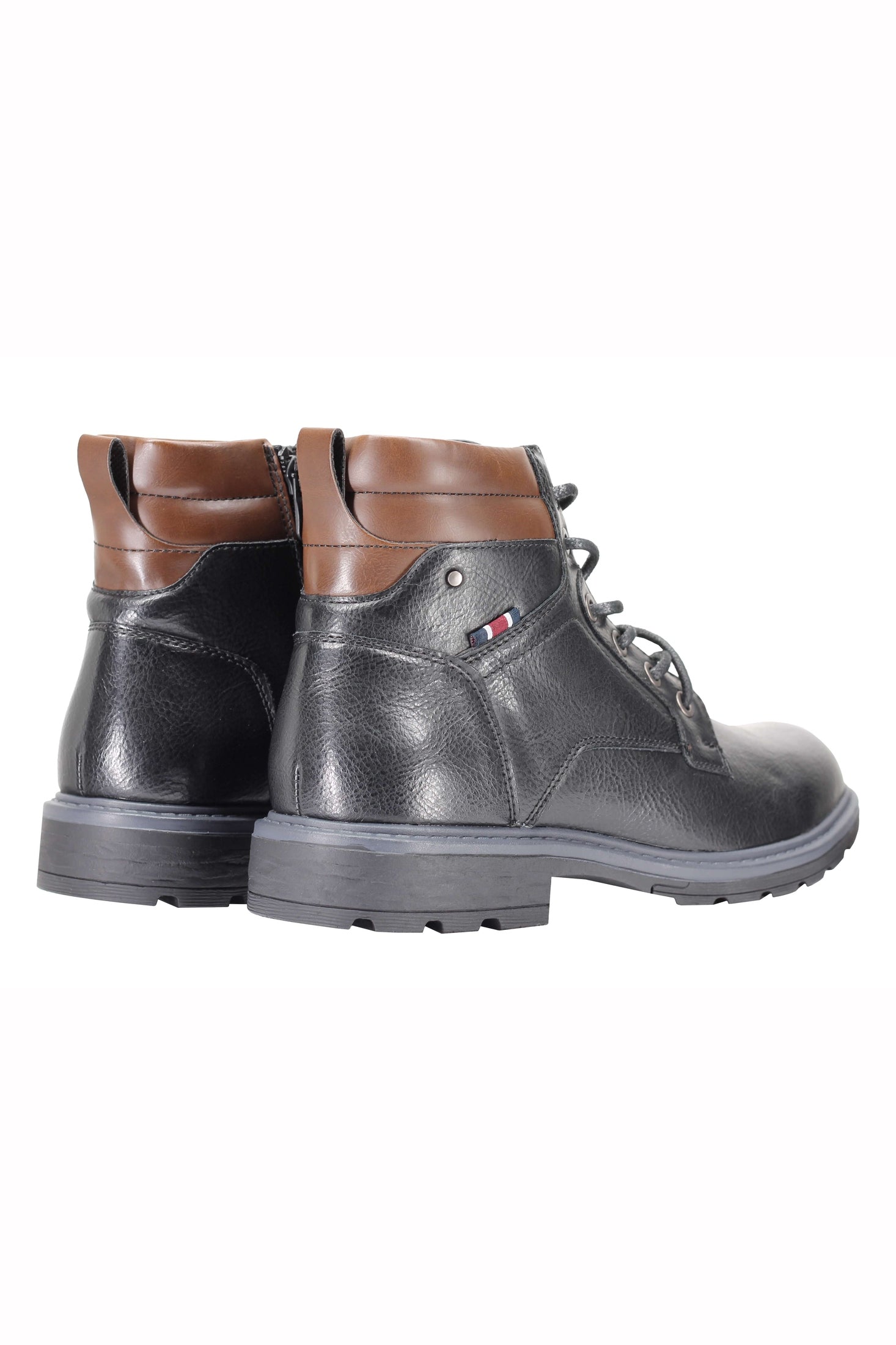 Mens Boots Faux Leather Black Tan Work Office Hiking Lace up & Zip Ankle Shoes