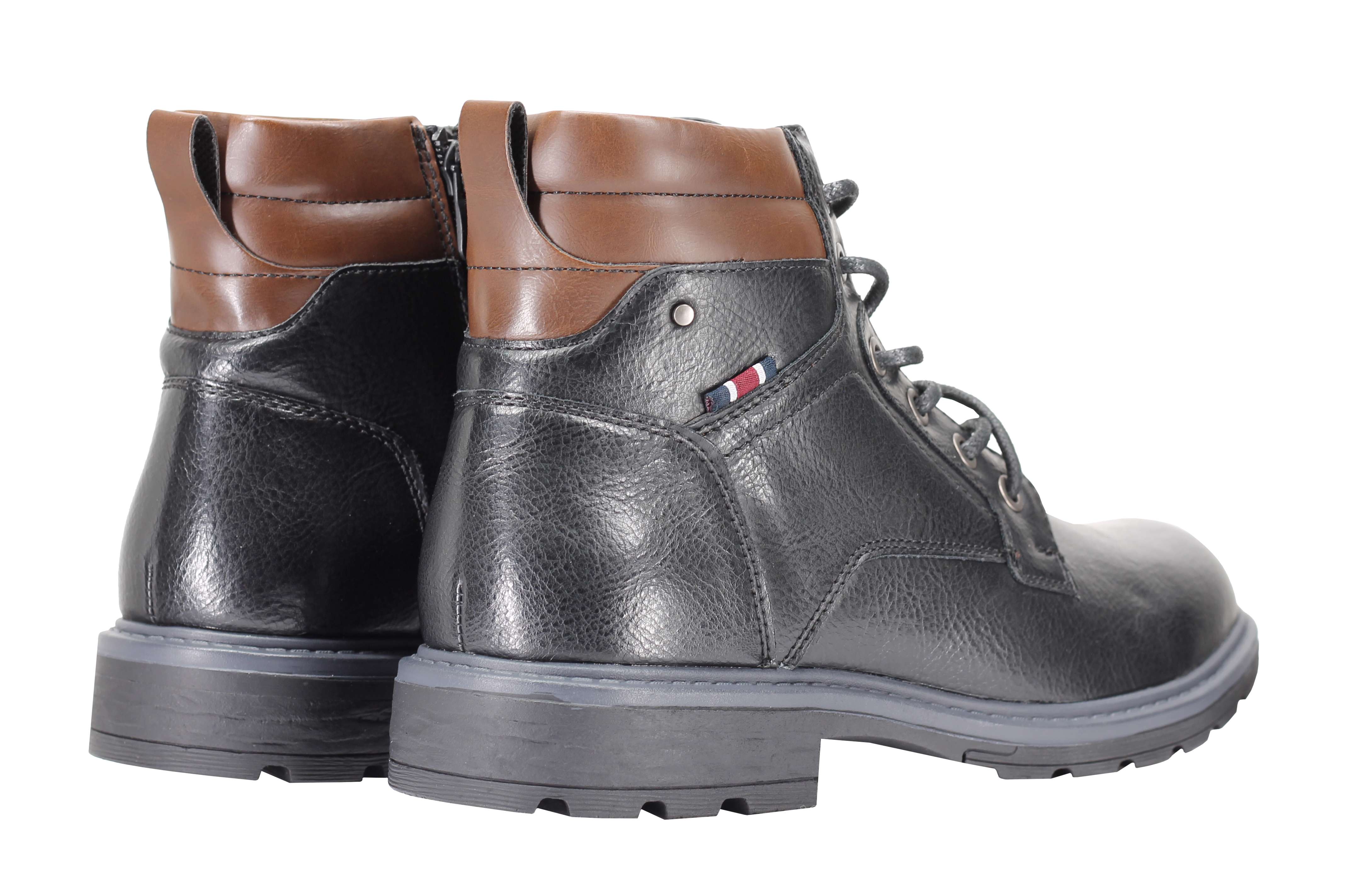 Mens Boots Faux Leather Black Tan Work Office Hiking Lace up & Zip Ankle Shoes