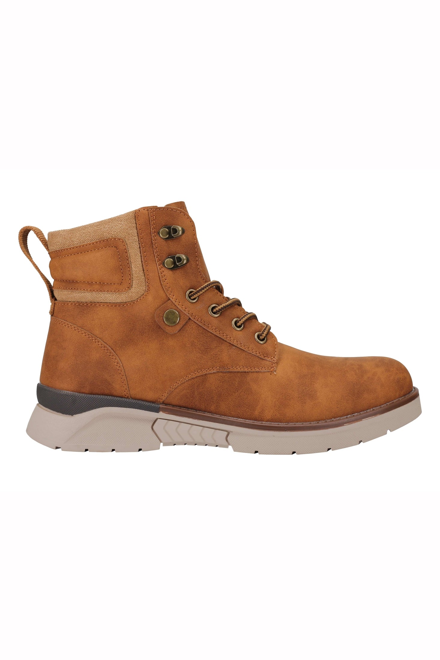 Mens Faux Nubuck Leather Boots Retro Ankle Mid Top Lace Ups in Wheat Tan & Black