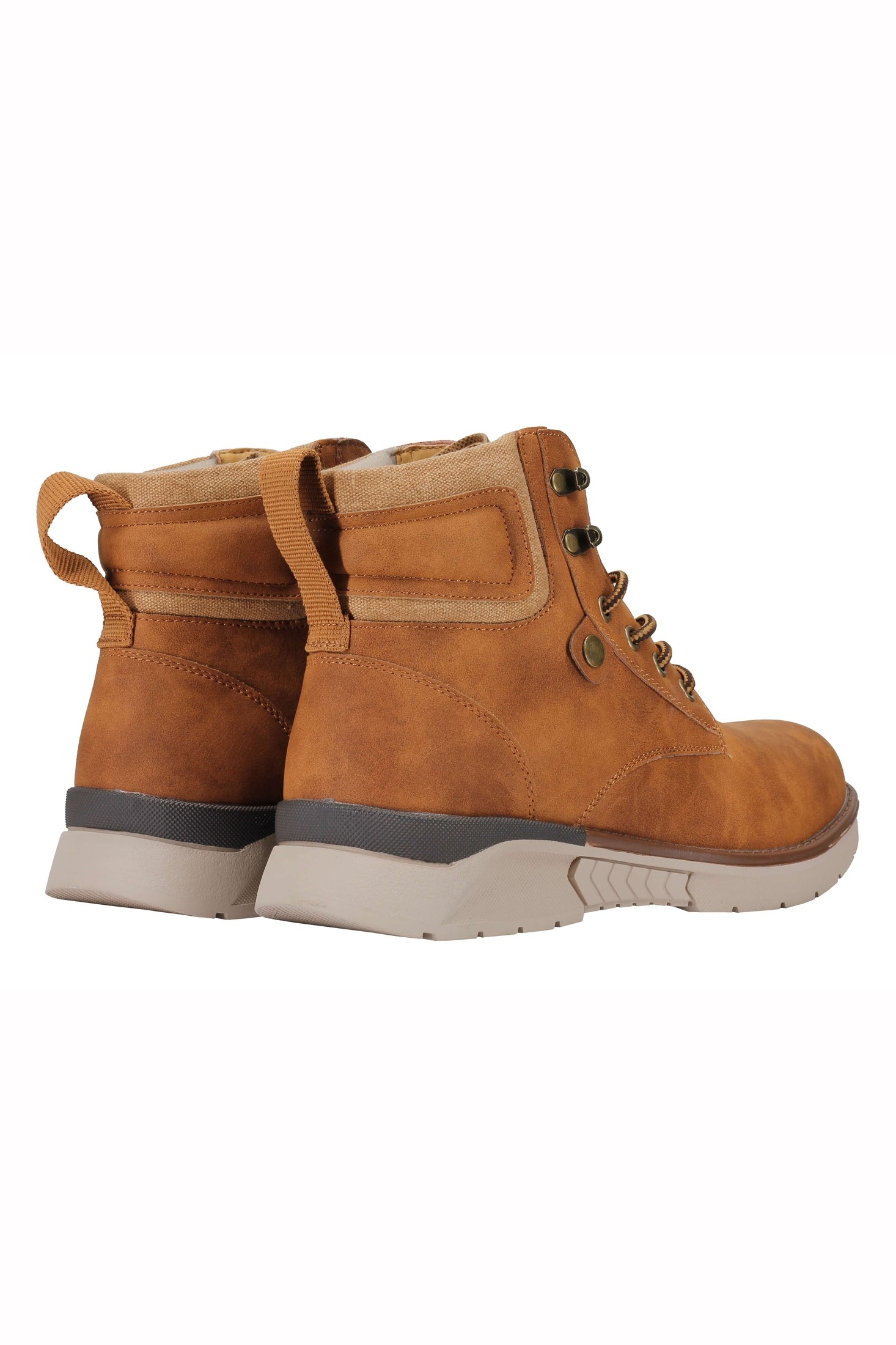 Mens Faux Nubuck Leather Boots Retro Ankle Mid Top Lace Ups in Wheat Tan & Black