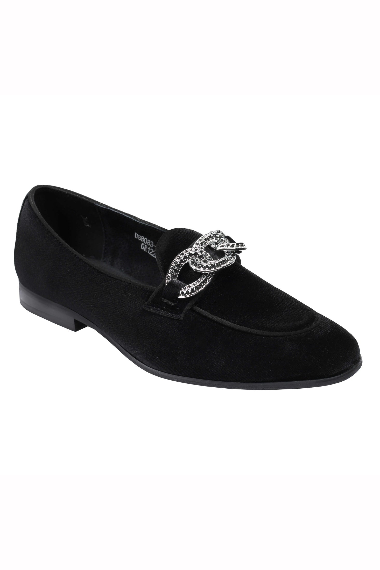 Men’s Black Velvet Loafers with Diamond Chain Buckle Wedding Party Dress Shoes