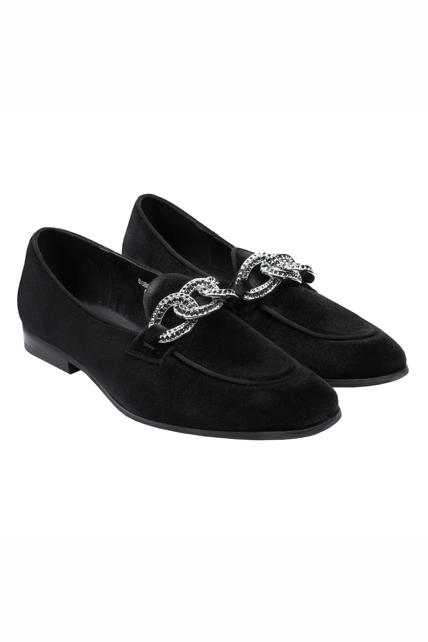 Men’s Black Velvet Loafers with Diamond Chain Buckle Wedding Party Dress Shoes