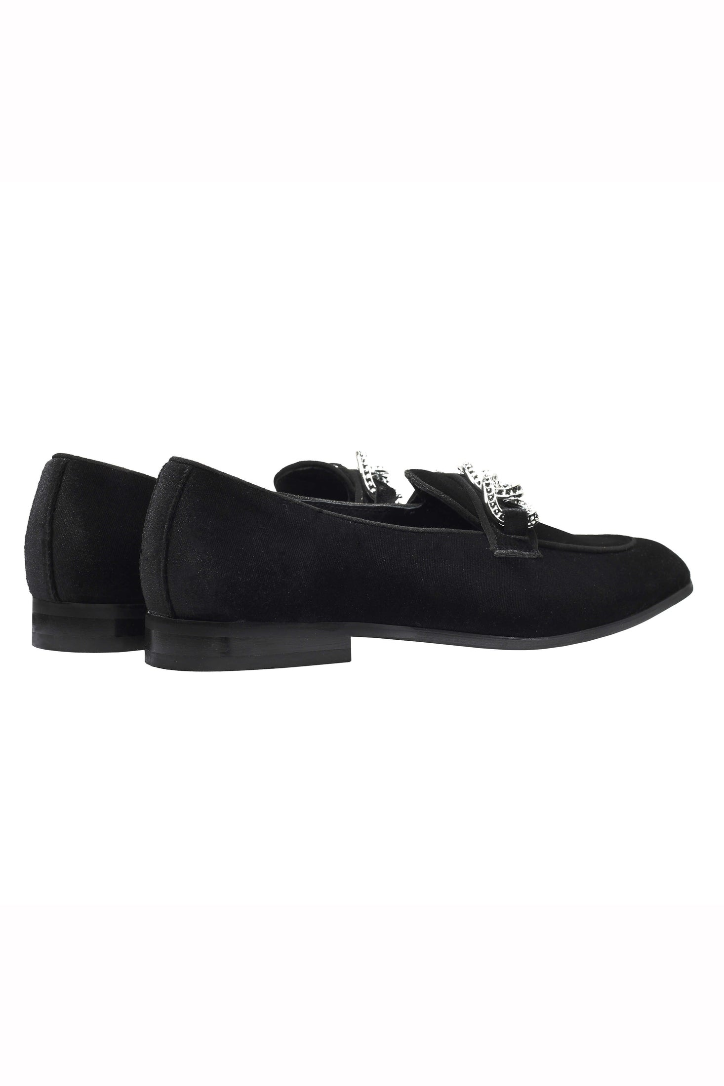 Men’s Black Velvet Loafers with Diamond Chain Buckle Wedding Party Dress Shoes