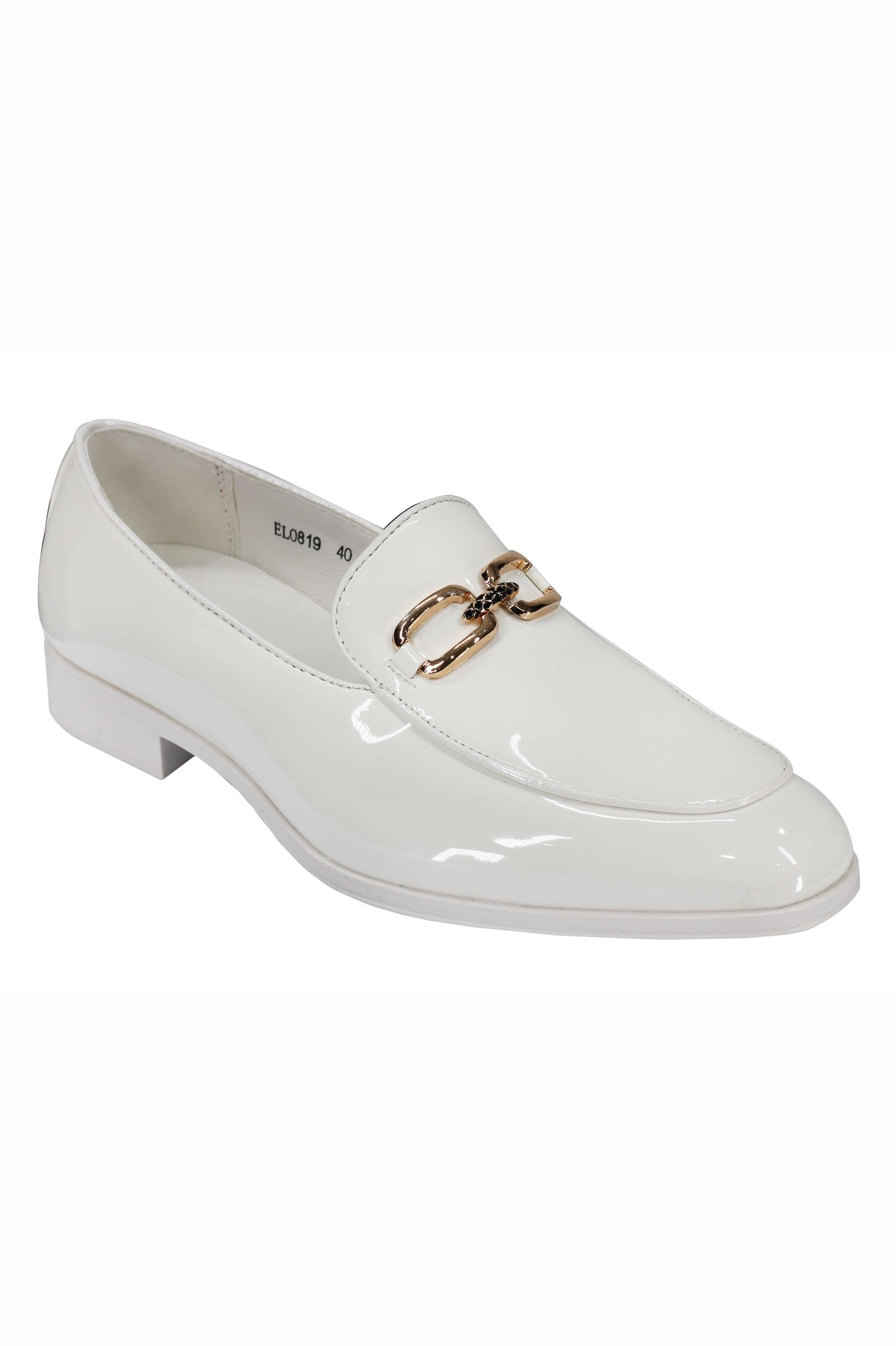 PATENT LEATHER GOLD BUCKLE LOAFER