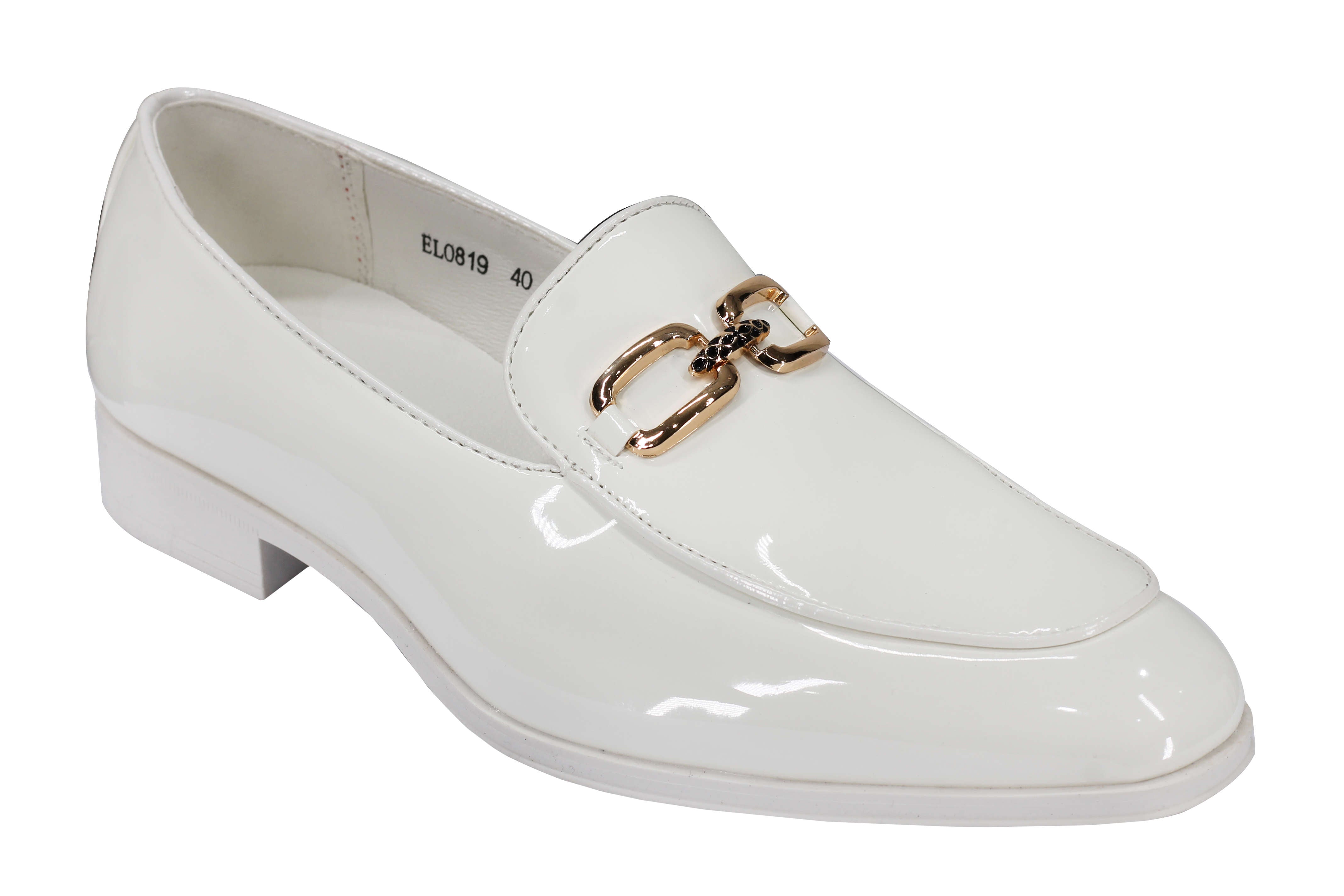 PATENT LEATHER GOLD BUCKLE LOAFER