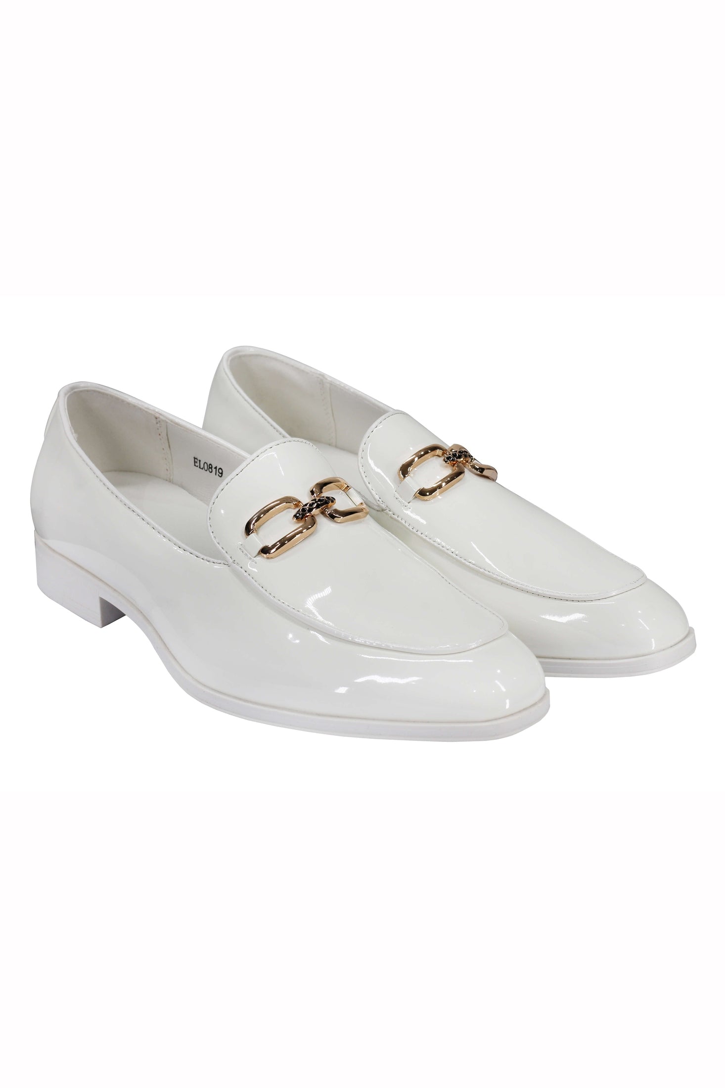 PATENT LEATHER GOLD BUCKLE LOAFER