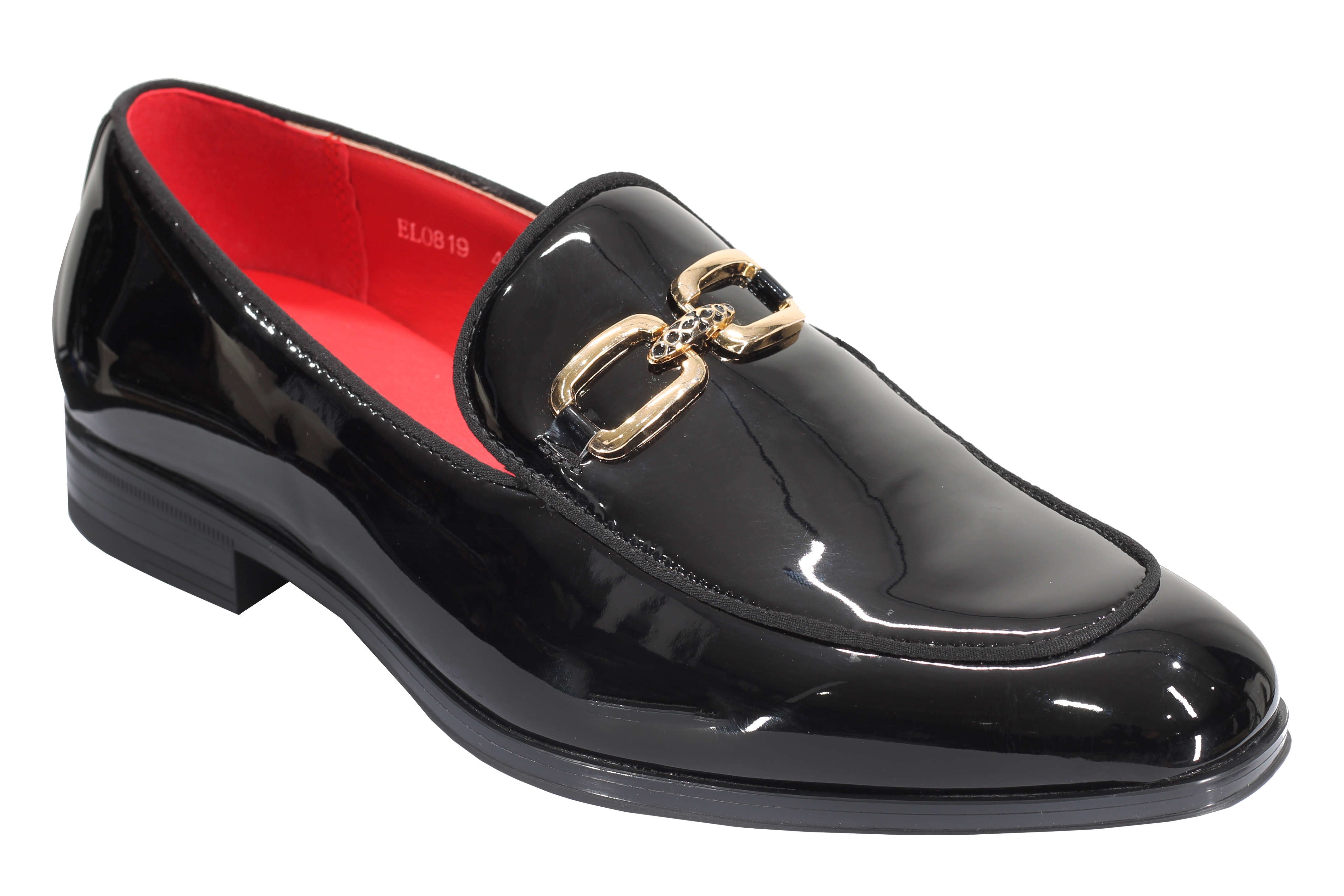 PATENT LEATHER GOLD BUCKLE LOAFER