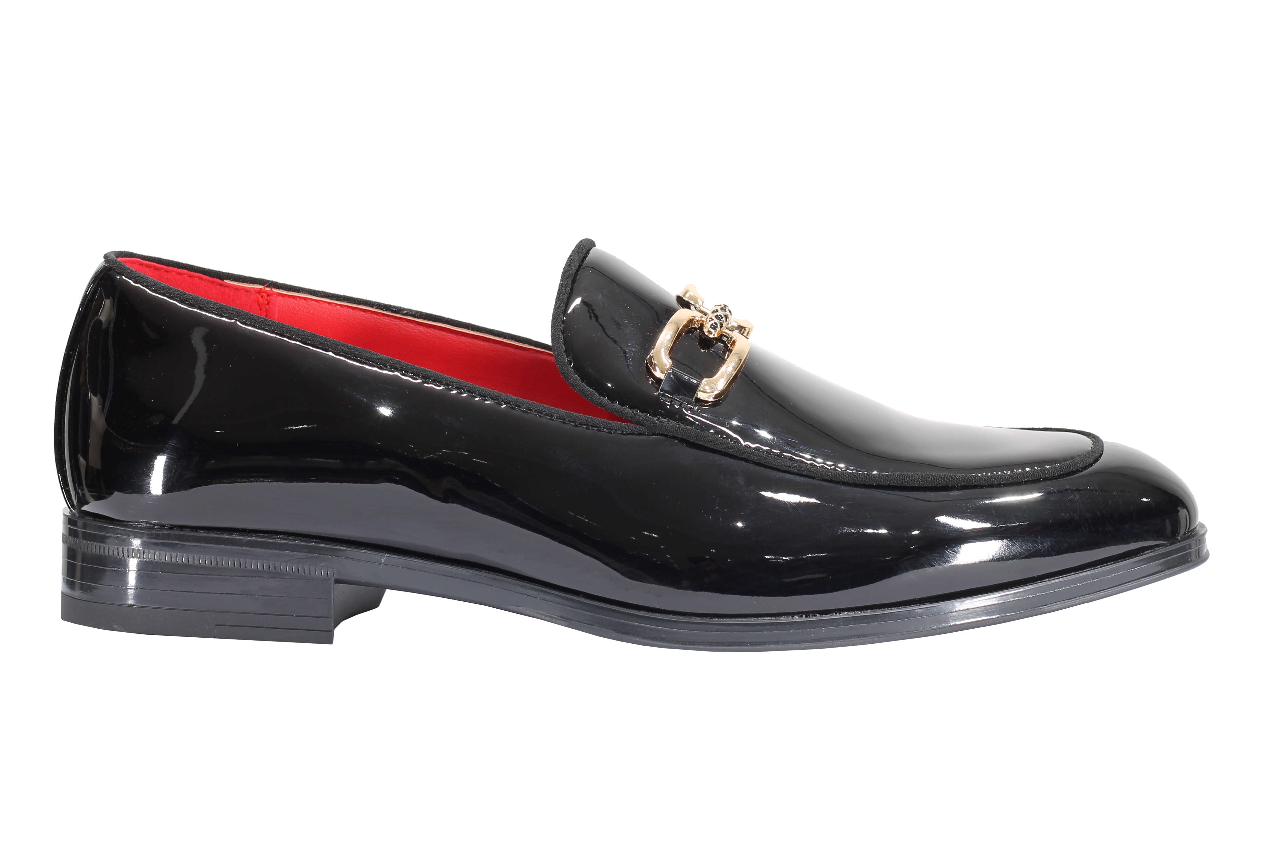 PATENT LEATHER GOLD BUCKLE LOAFER