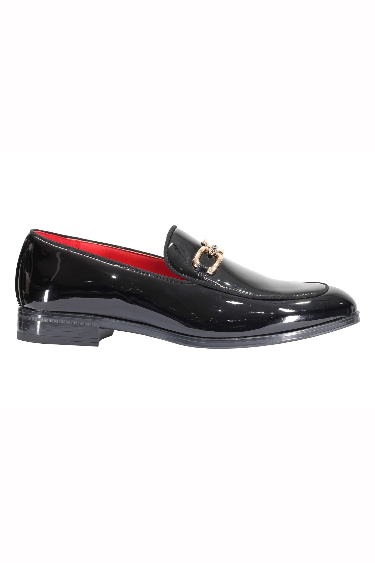 PATENT LEATHER GOLD BUCKLE LOAFER