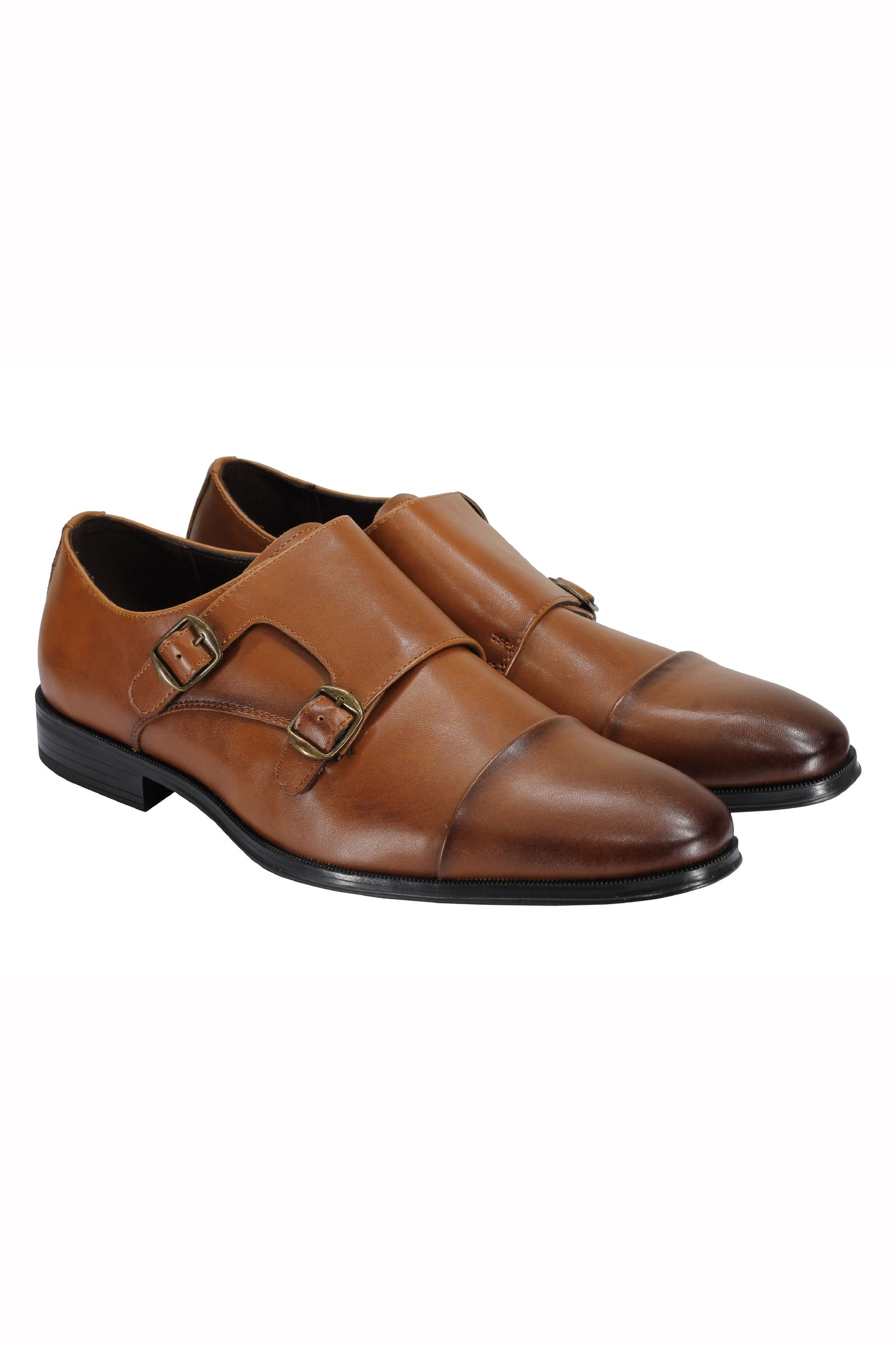 Men's Double Monk Shoes Toe Cap Side Strap Twin Buckle Faux Leather Loafers