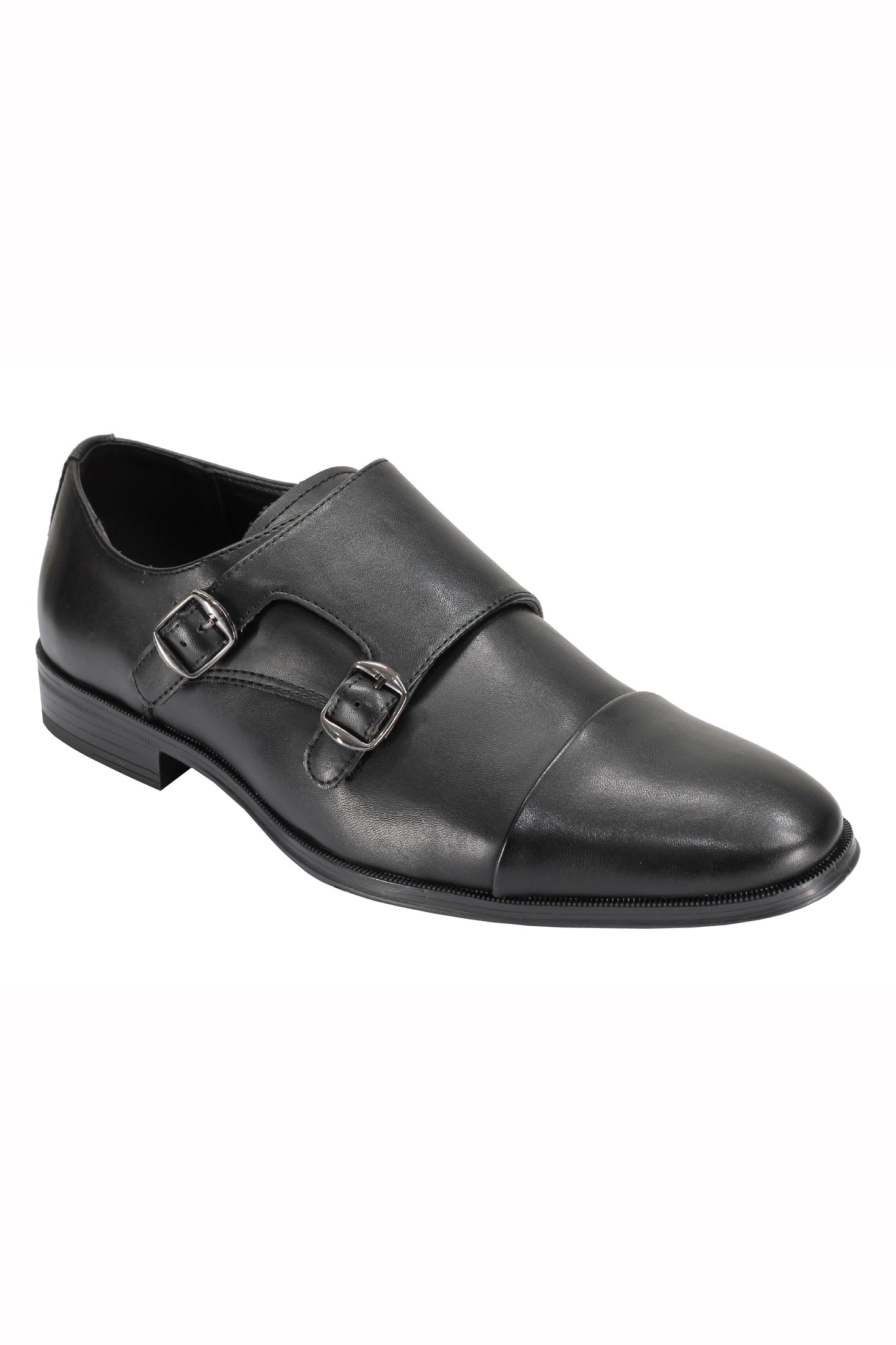 Men's Double Monk Shoes Toe Cap Side Strap Twin Buckle Faux Leather Loafers