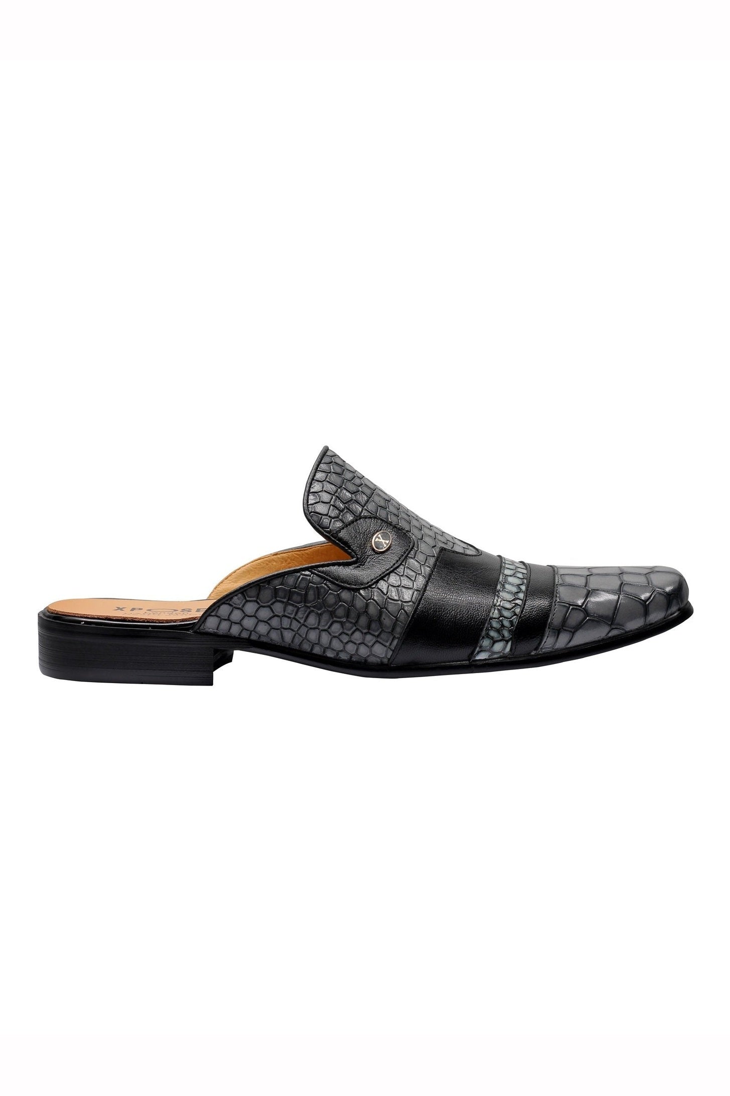 REAL LEATHER PRINTED HALF SHOE IN GREY