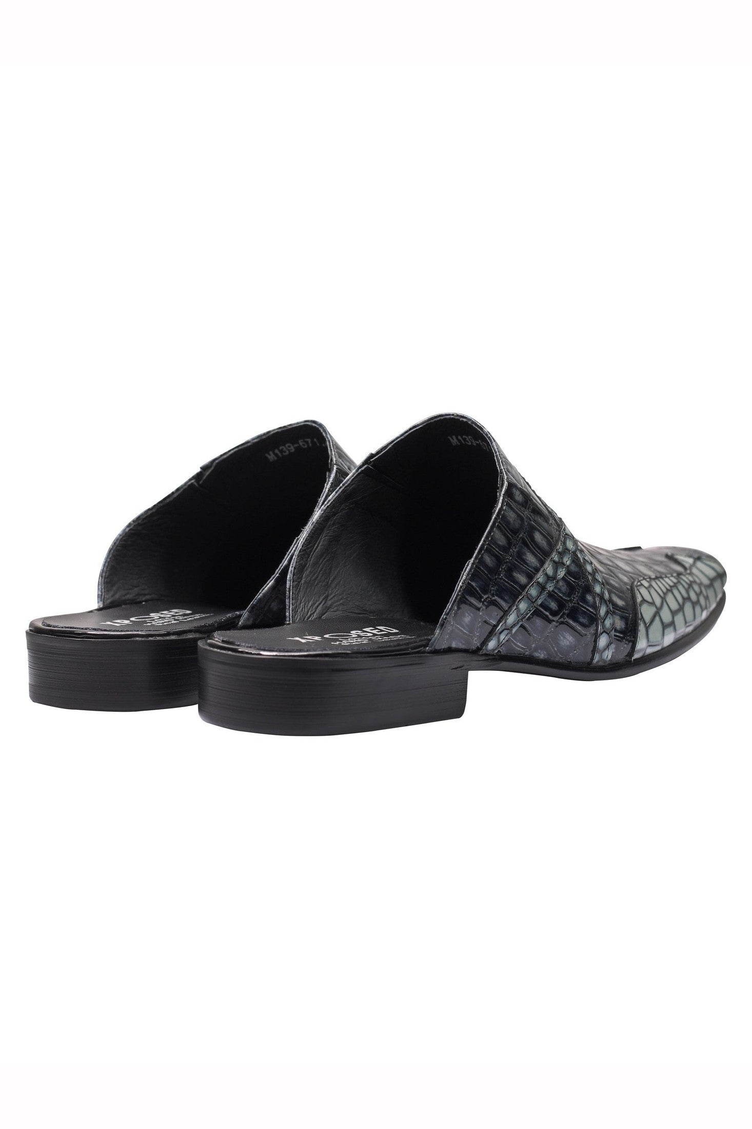 REAL LEATHER BLACK GREY SHINY PRINTED HALF SHOES