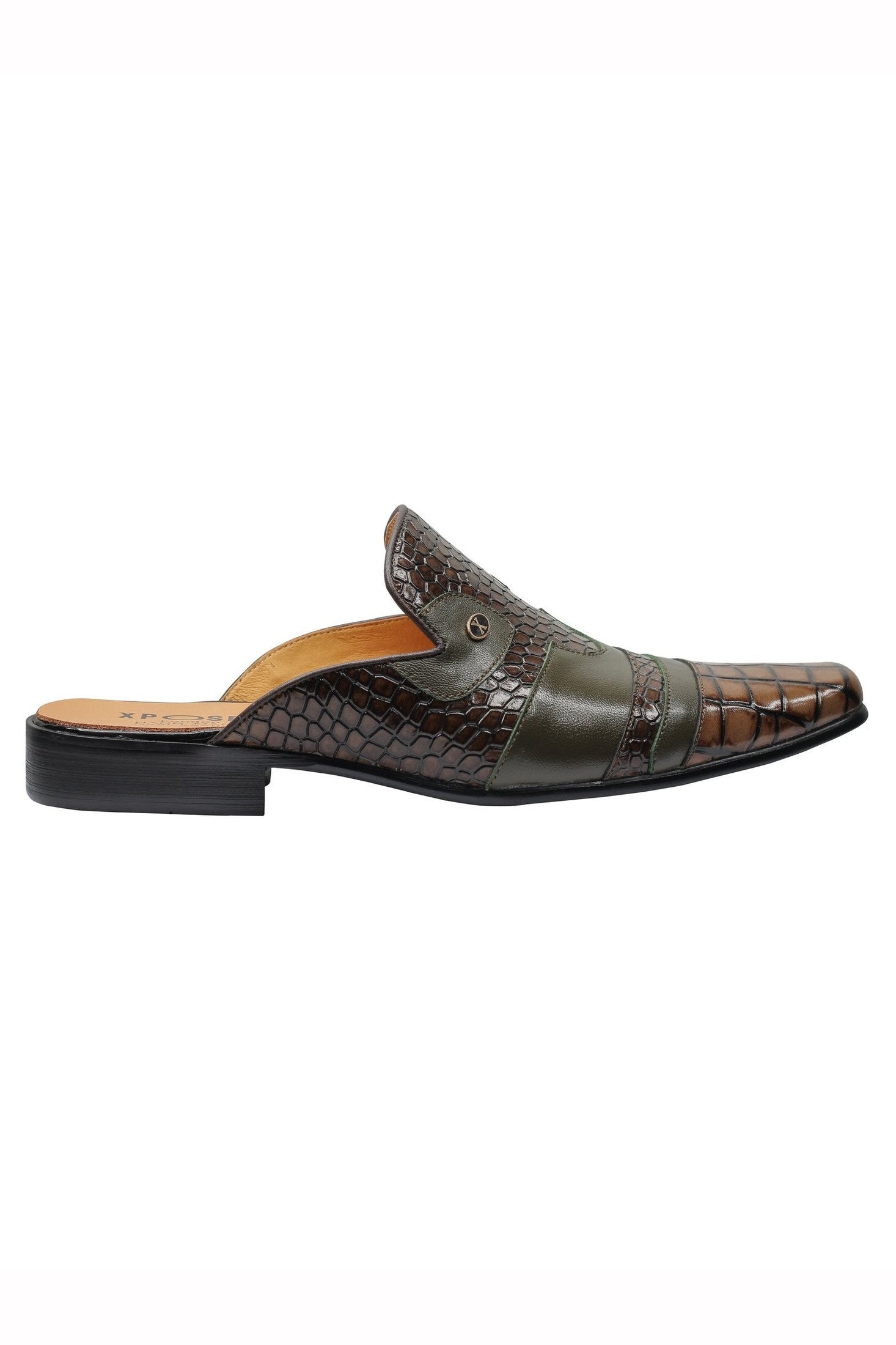 REAL LEATHER BROWN PRINTED HALF SHOE IN GREEN