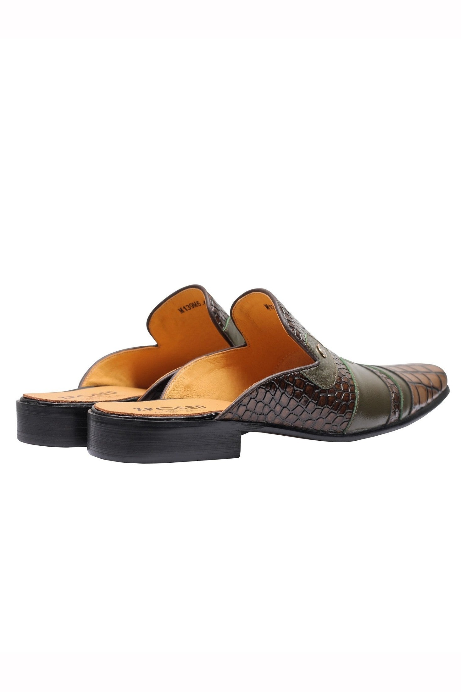 REAL LEATHER BROWN PRINTED HALF SHOE IN GREEN