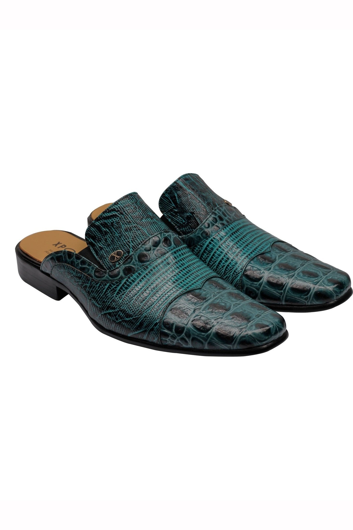 REAL LEATHER GREEN PRINTED HALF SHOE