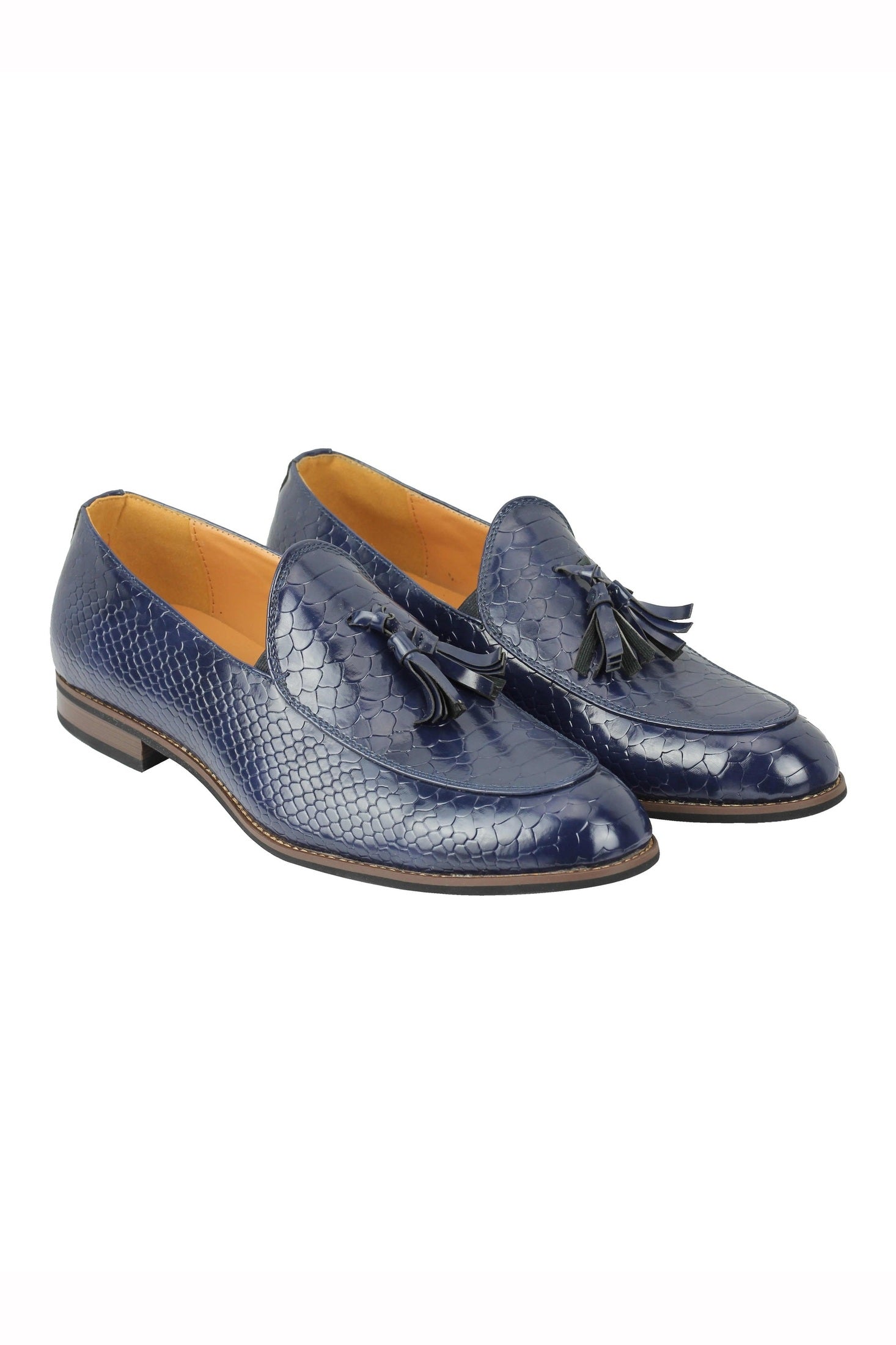 MENS VINTAGE SNAKESKIN PRINT SHINY LEATHER TASSEL LOAFERS SMART CASUAL MOD SHOES