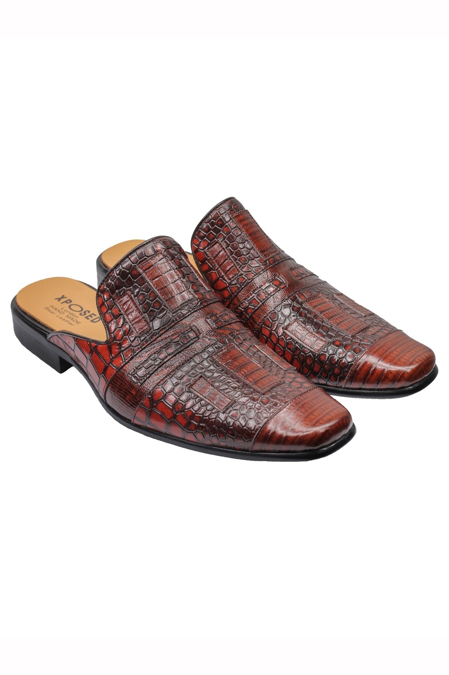 REAL LEATHER BROWN PRINTED HALF SHOES