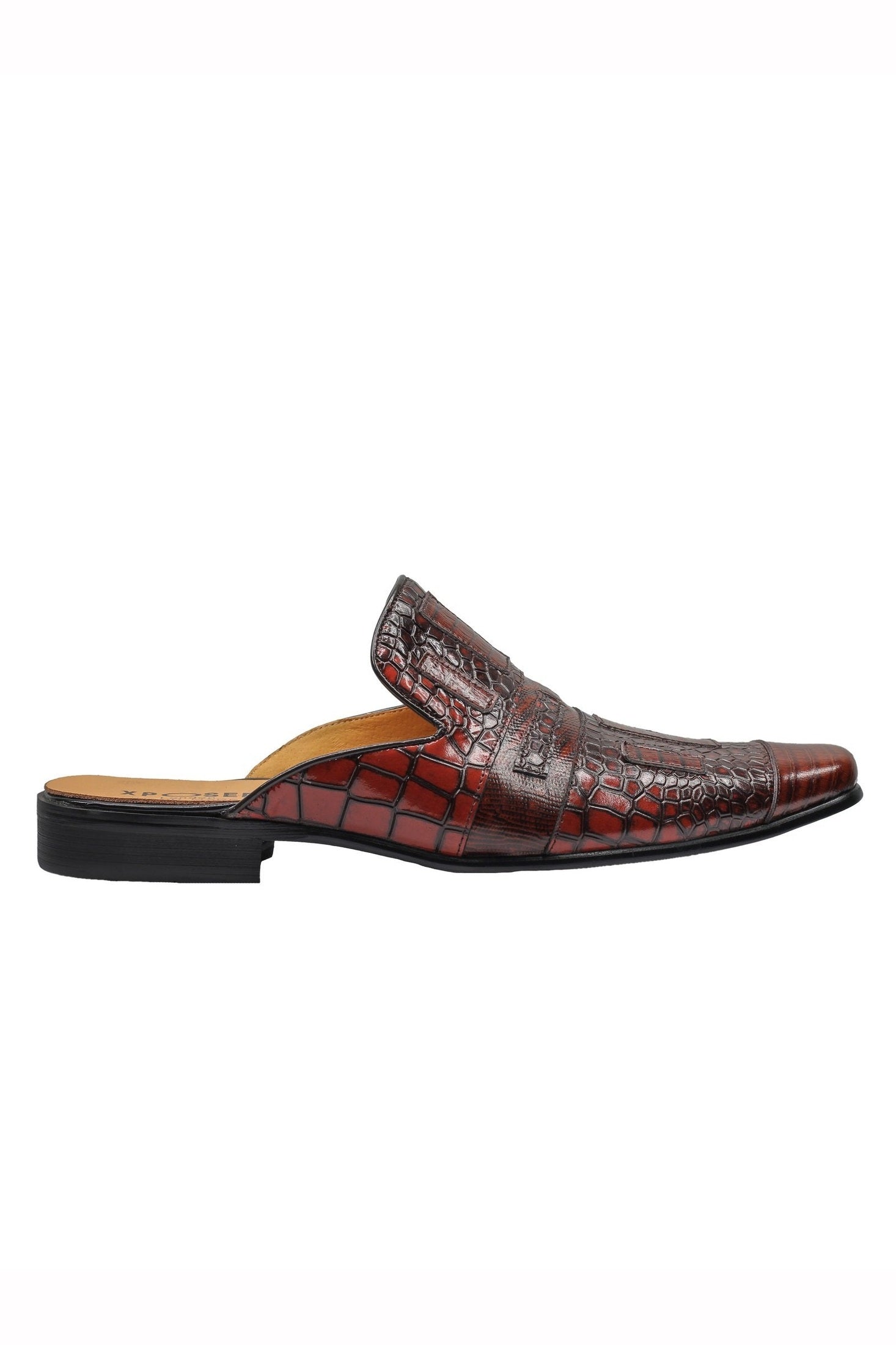 REAL LEATHER BROWN PRINTED HALF SHOES