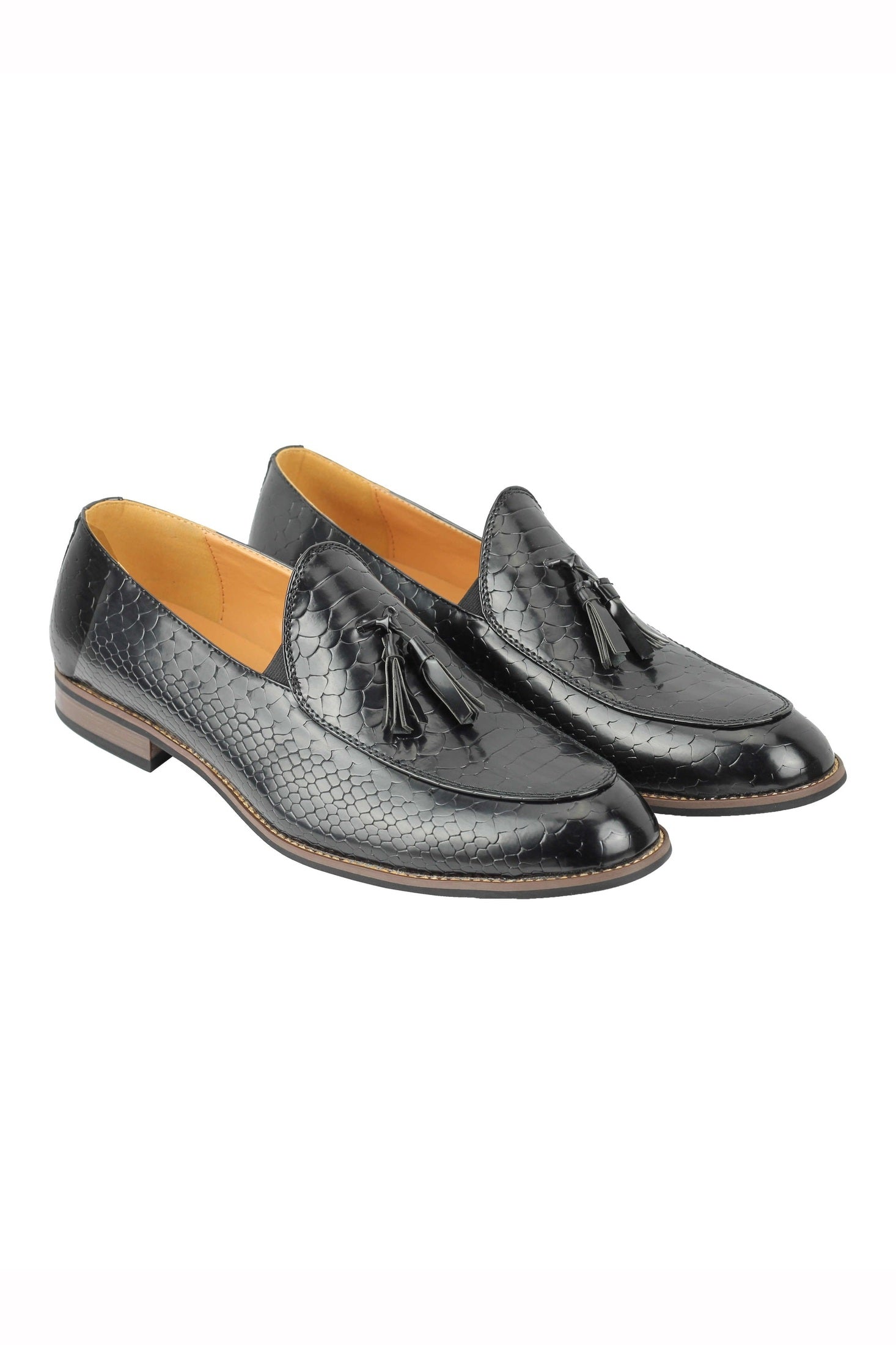 MENS VINTAGE SNAKESKIN PRINT SHINY LEATHER TASSEL LOAFERS SMART CASUAL MOD SHOES