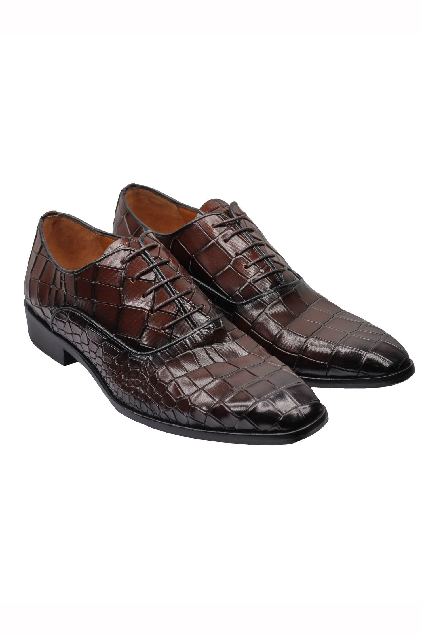 BROWN – CROCO PRINTED LEATHER OXFORDS