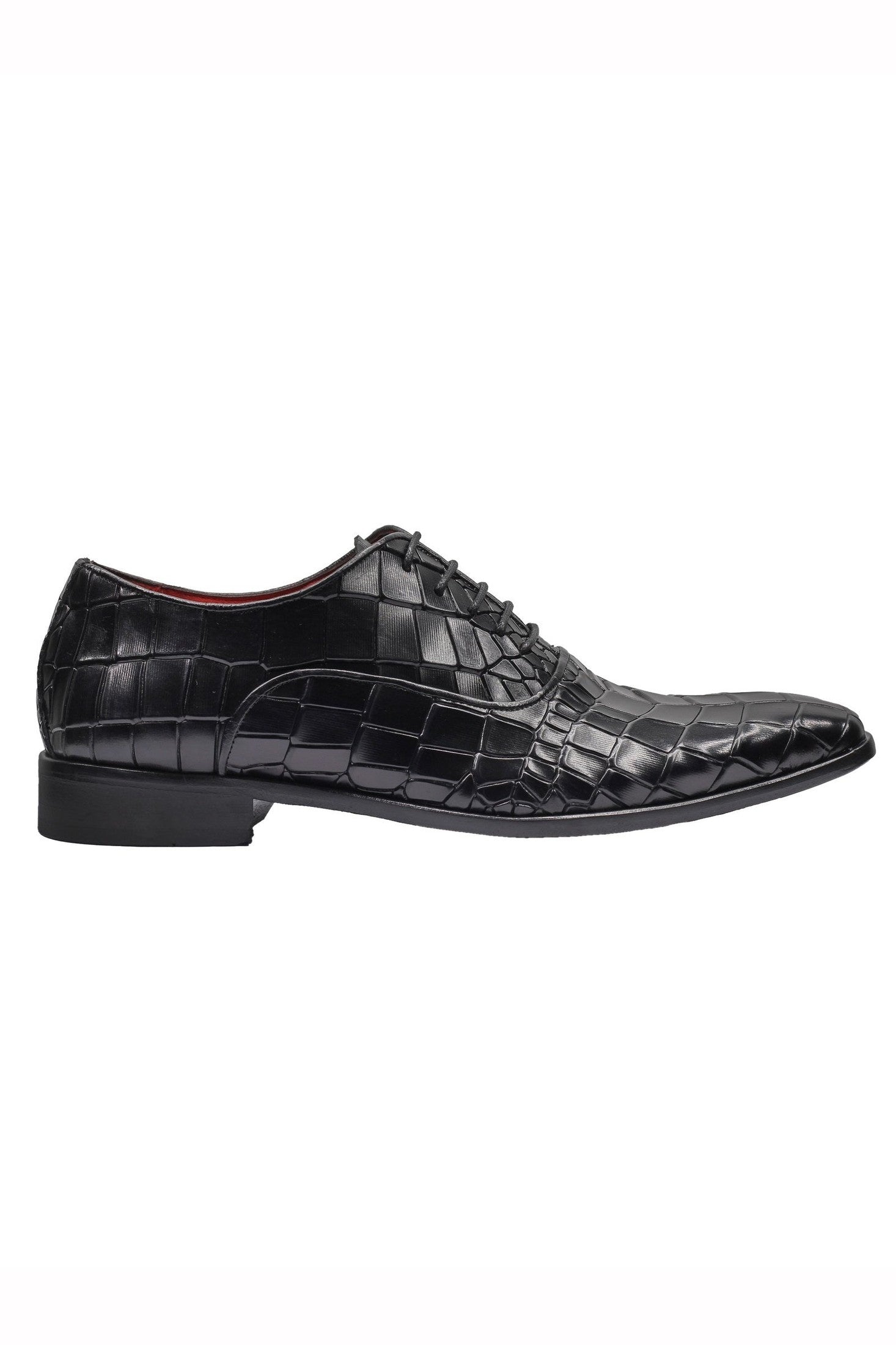 BLACK – CROCO PRINTED LEATHER OXFORDS