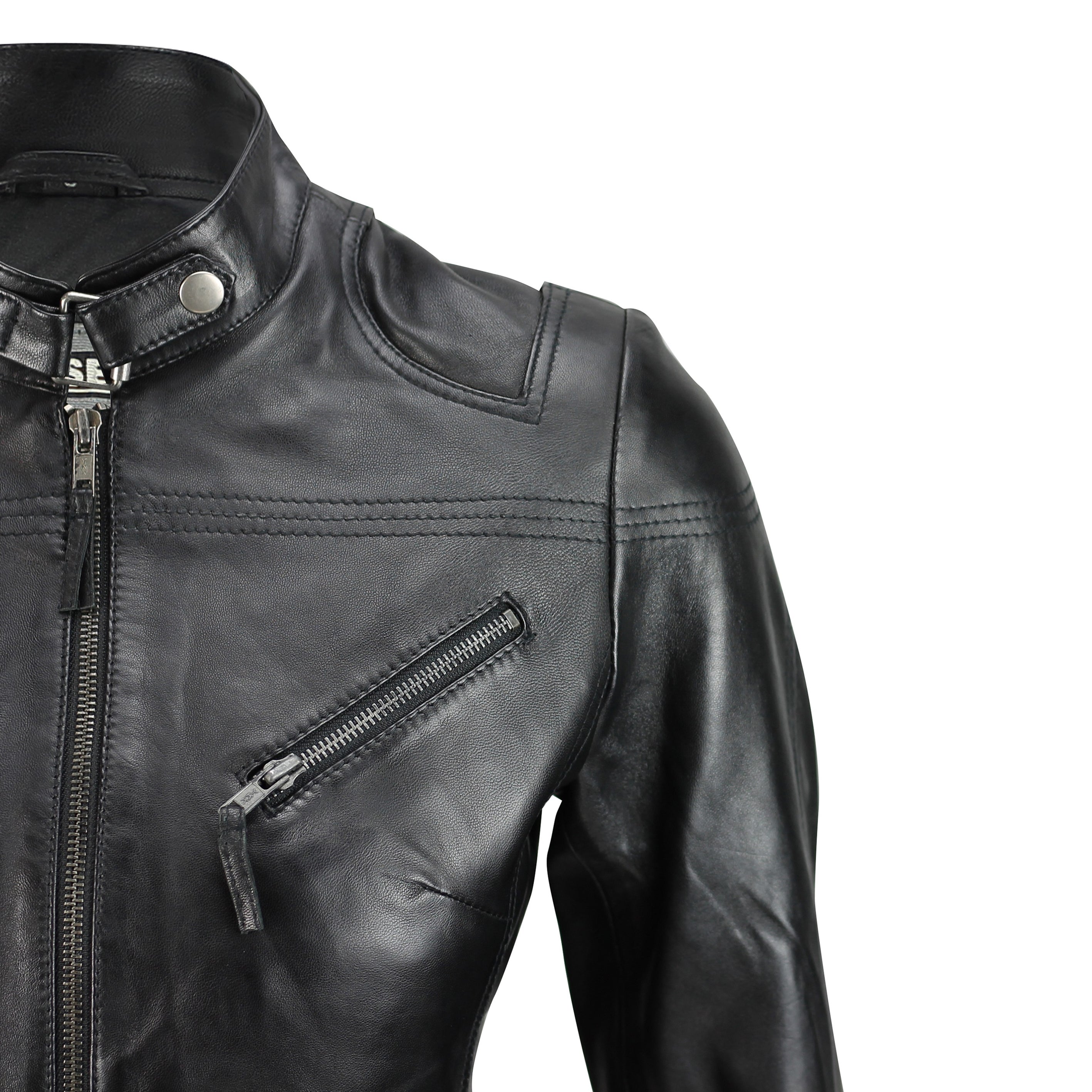 Retro Leather Biker Jacket Black