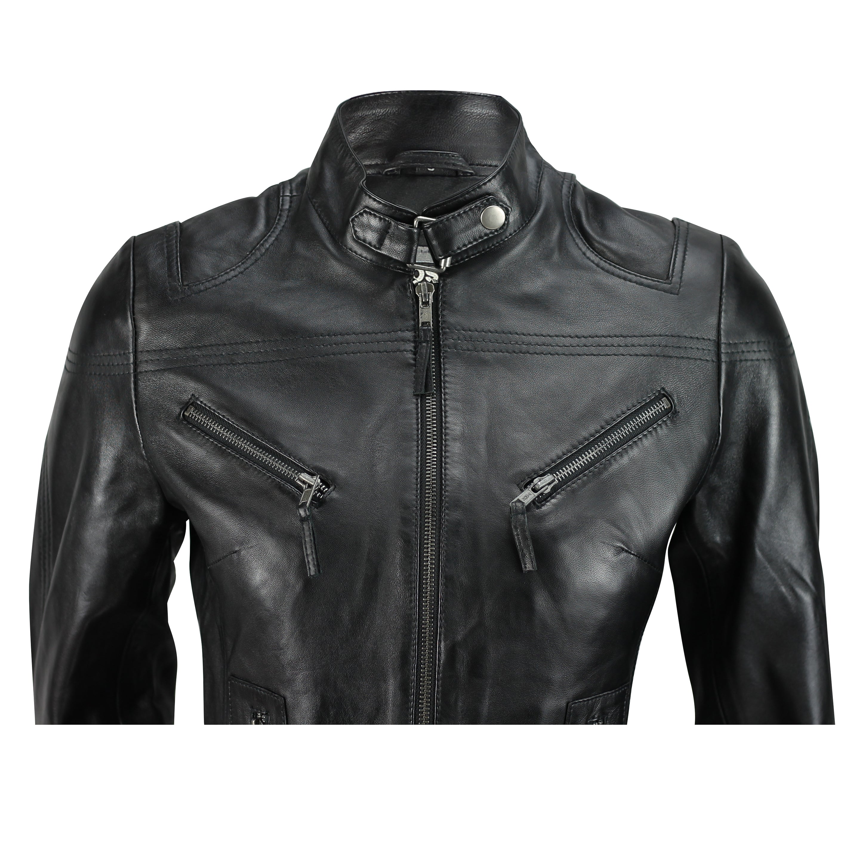Retro Leather Biker Jacket Black
