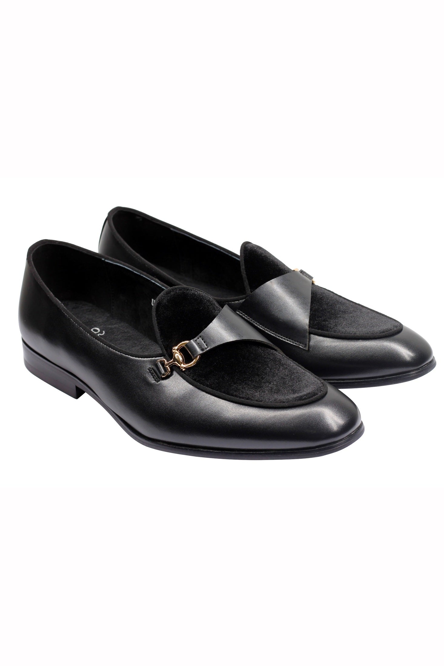 LEATHER & VELVET LOAFERS WITH DECORATIVE MONK STRAP
