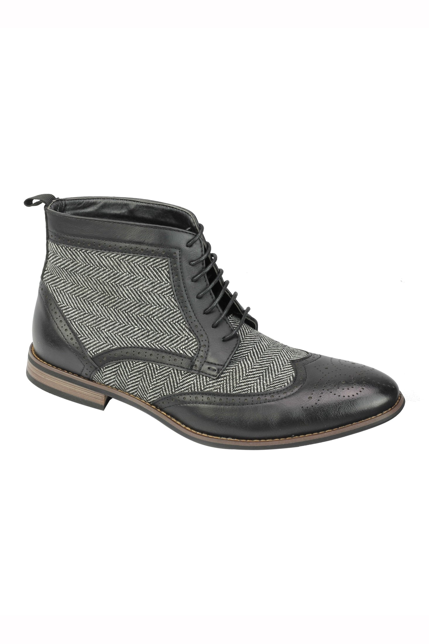 MENS FAUX LEATHER TWEED CLASSIC OXFORD BROGUE BOOTS FORMAL VINTAGE LACE UP SHOES
