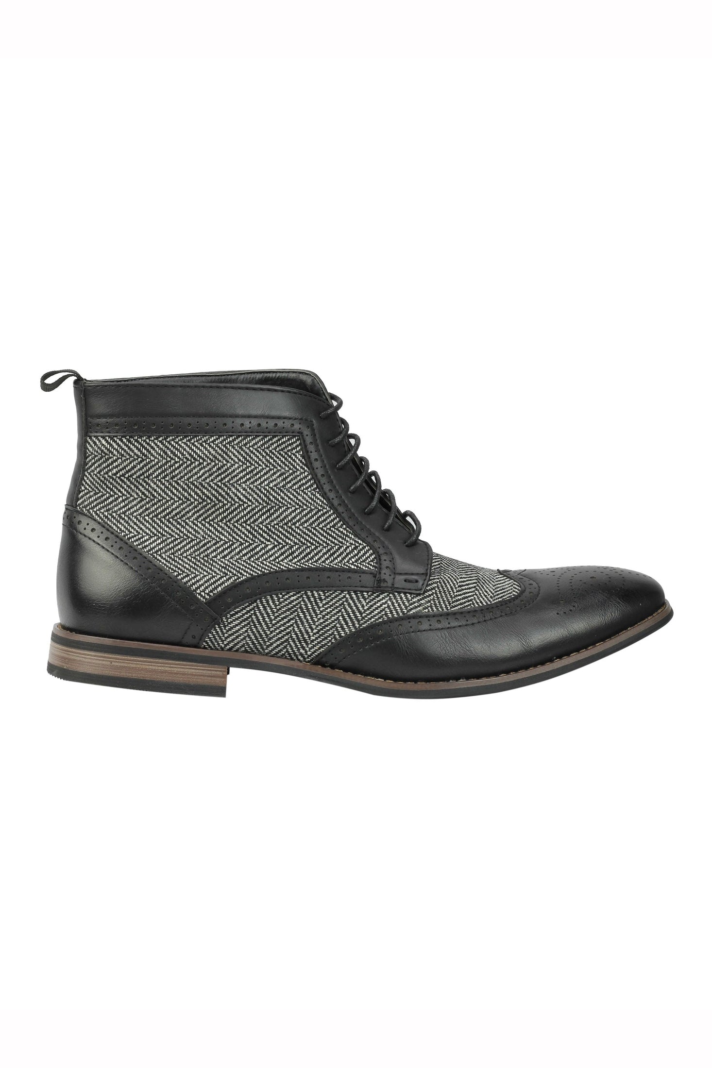 MENS FAUX LEATHER TWEED CLASSIC OXFORD BROGUE BOOTS FORMAL VINTAGE LACE UP SHOES