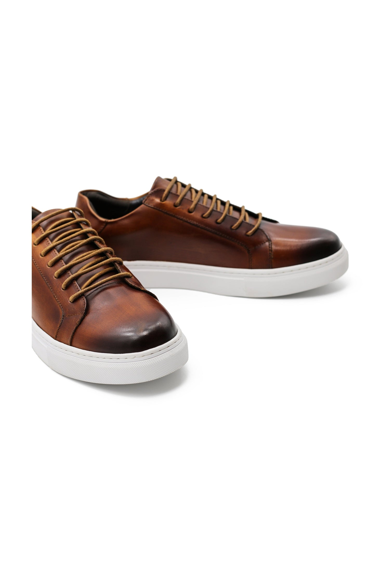 DARK TAN LEATHER TRAINERS