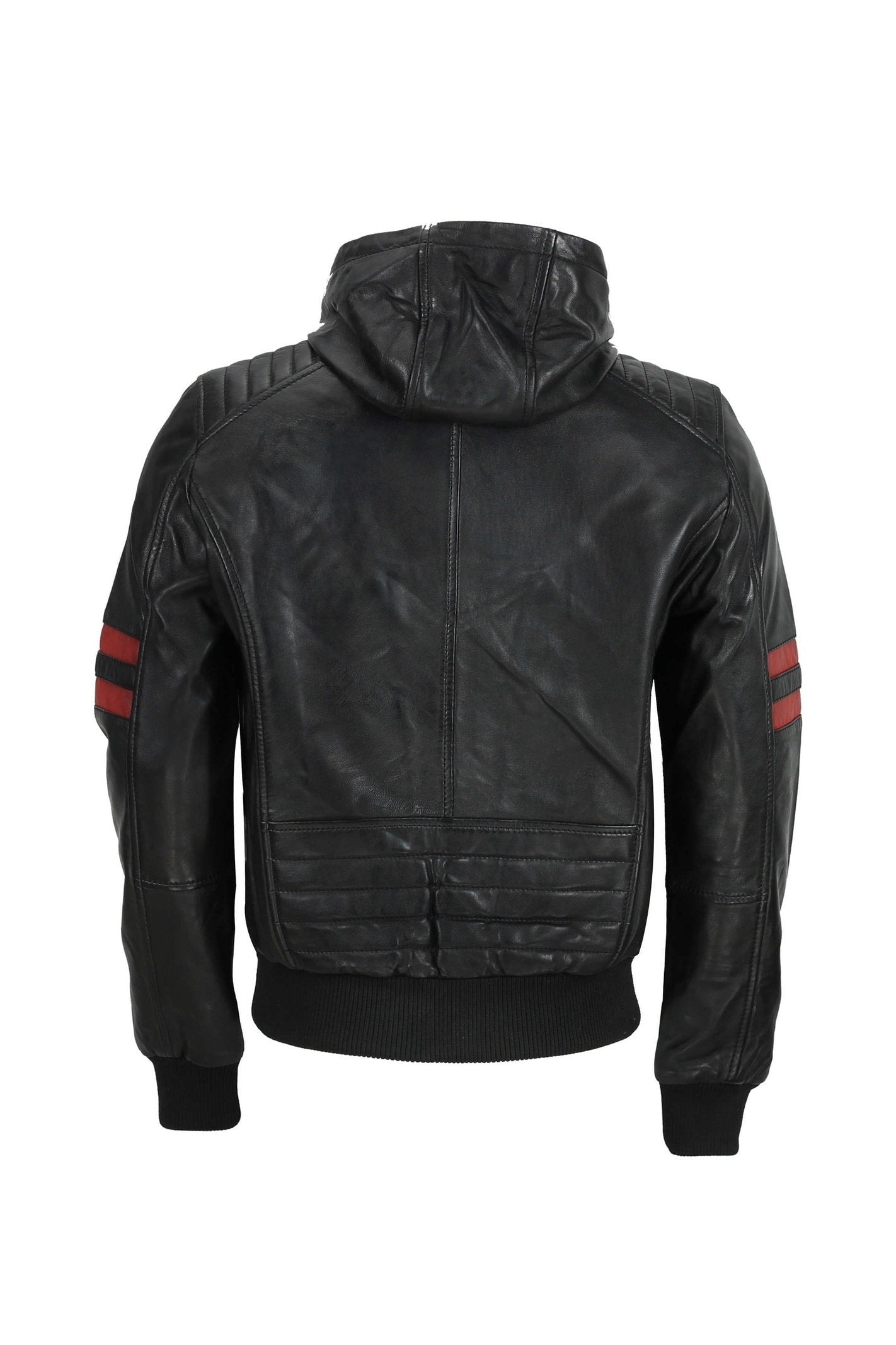 Mens Black Real Leather Bomber Jacket with Hood Vintage Smart Casual Biker Style