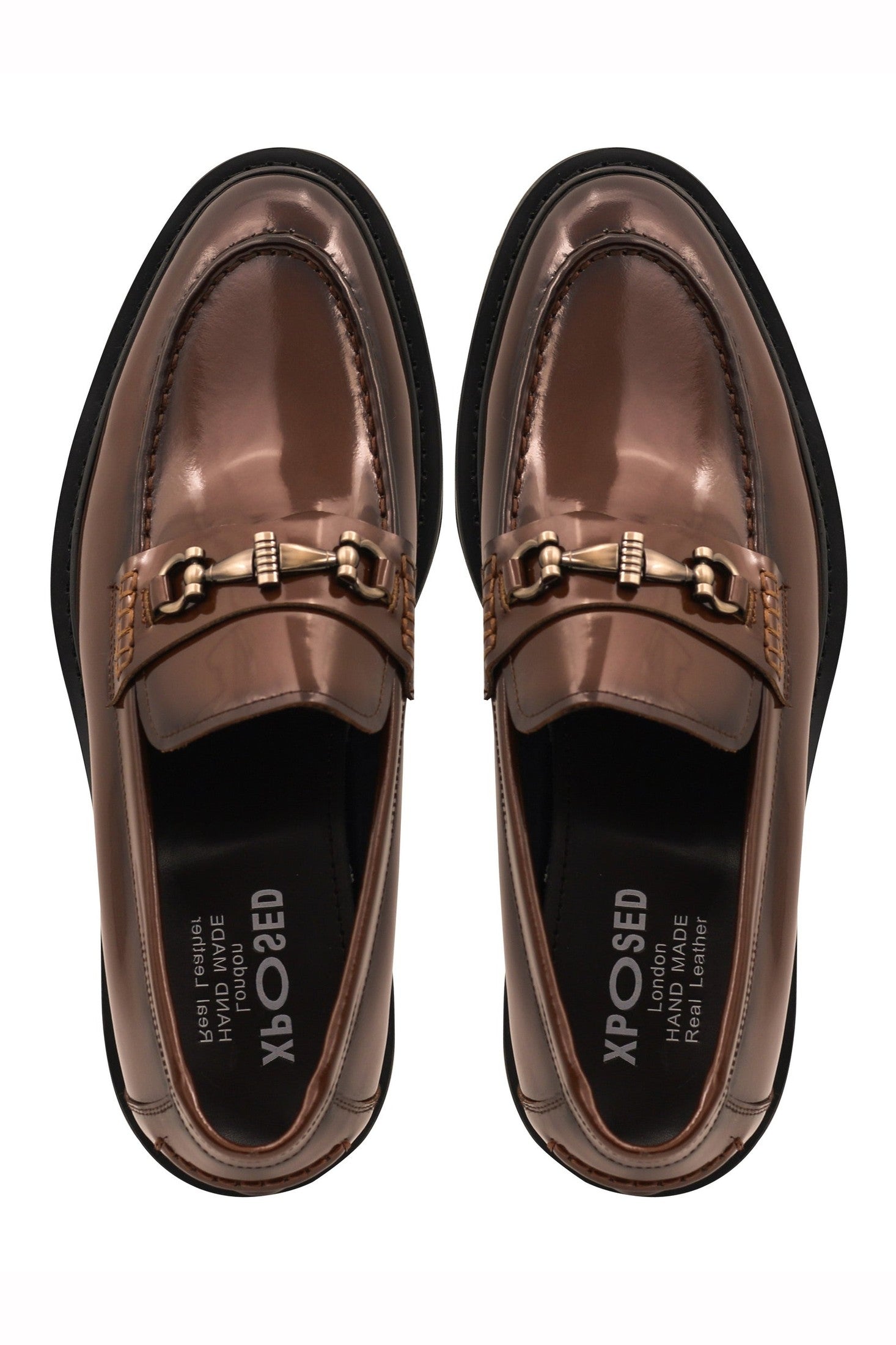 SNAFFLE BIT LUG SOLE BROWN POLISHED LEATHER LOAFERS