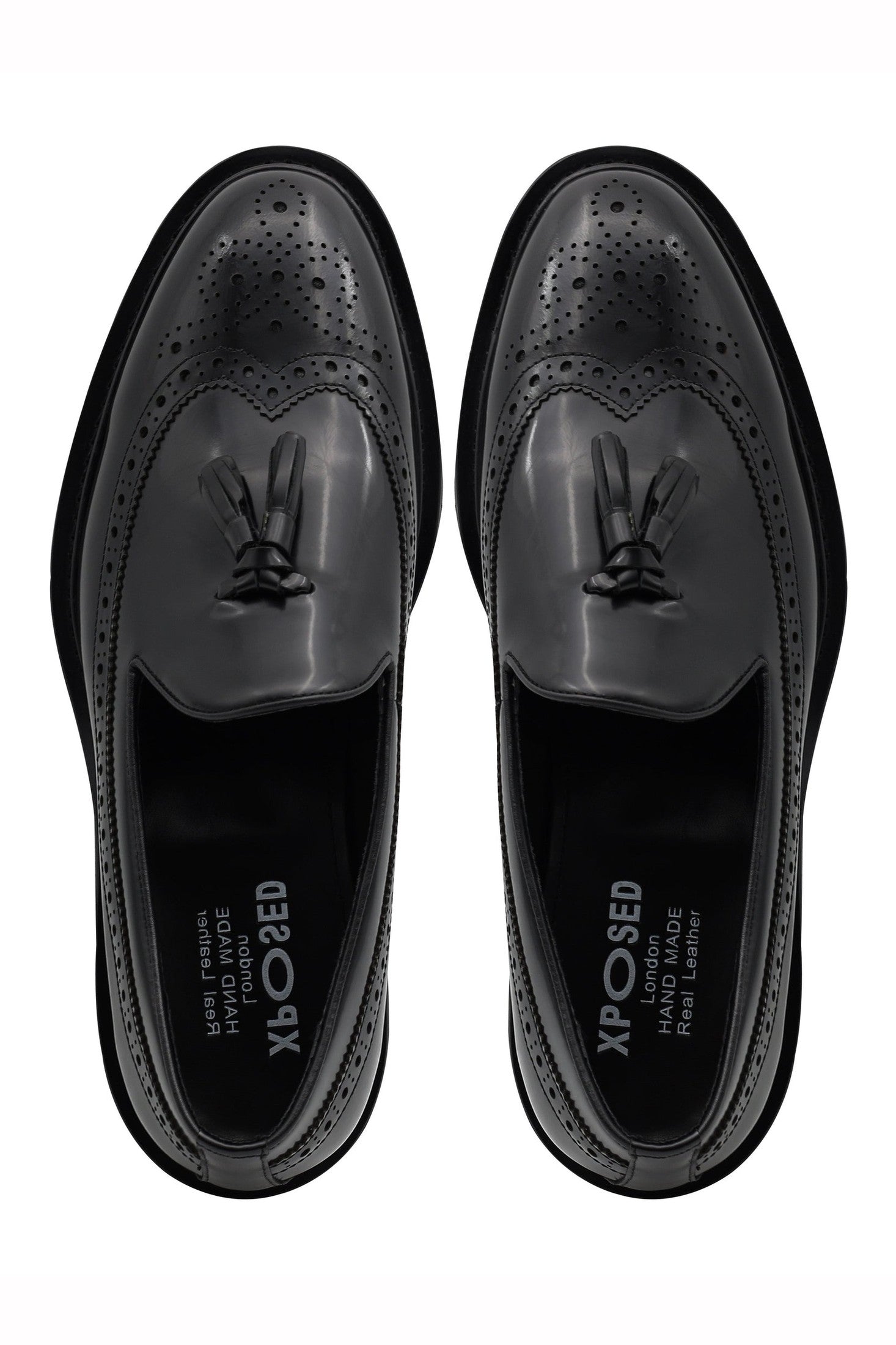 BLACK GLOSS POLISHED LEATHER TASSEL LOAFERS