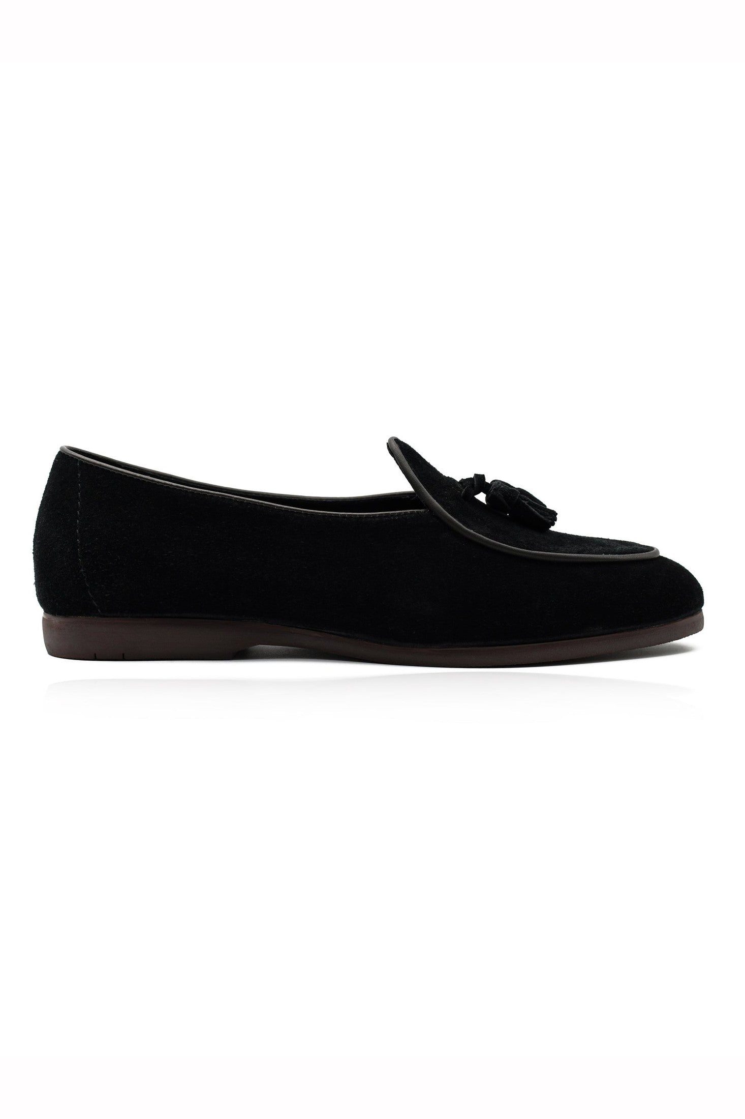BLACK SOFT SUEDE TASSEL SLIPPERS