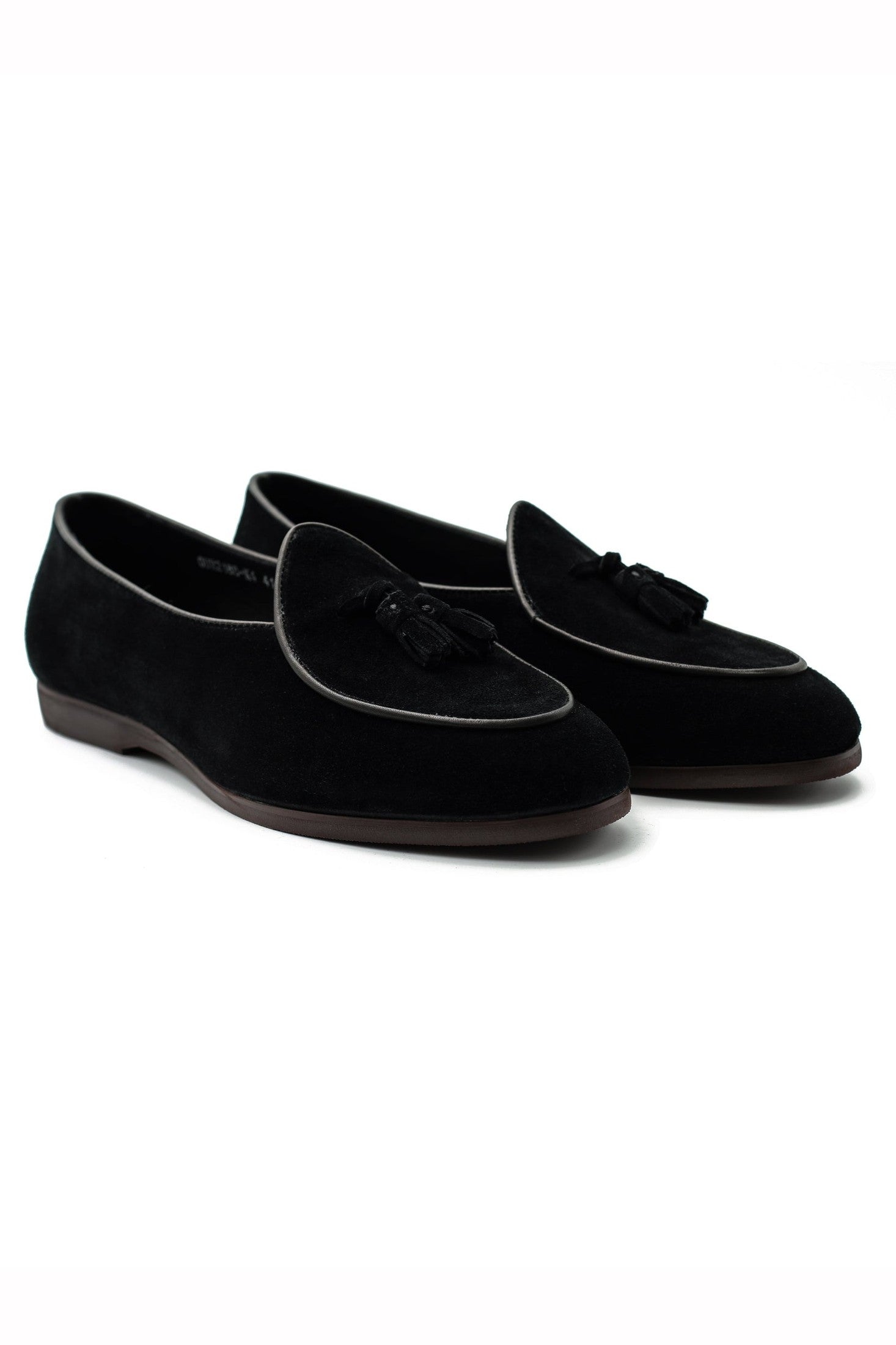 BLACK SOFT SUEDE TASSEL SLIPPERS