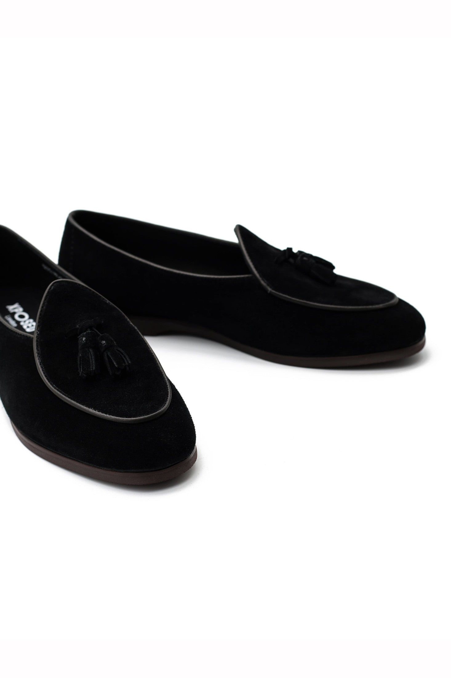 BLACK SOFT SUEDE TASSEL SLIPPERS