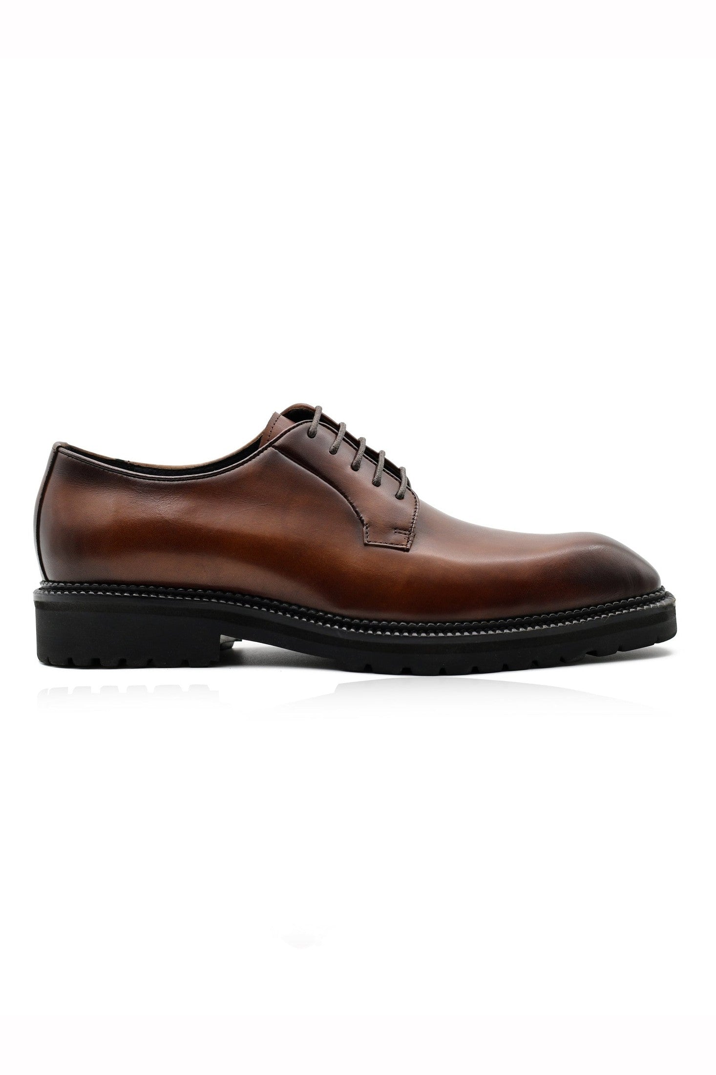 Mens Black Polished Leather Derby Shoes Goodyear Welt Rubber Sole