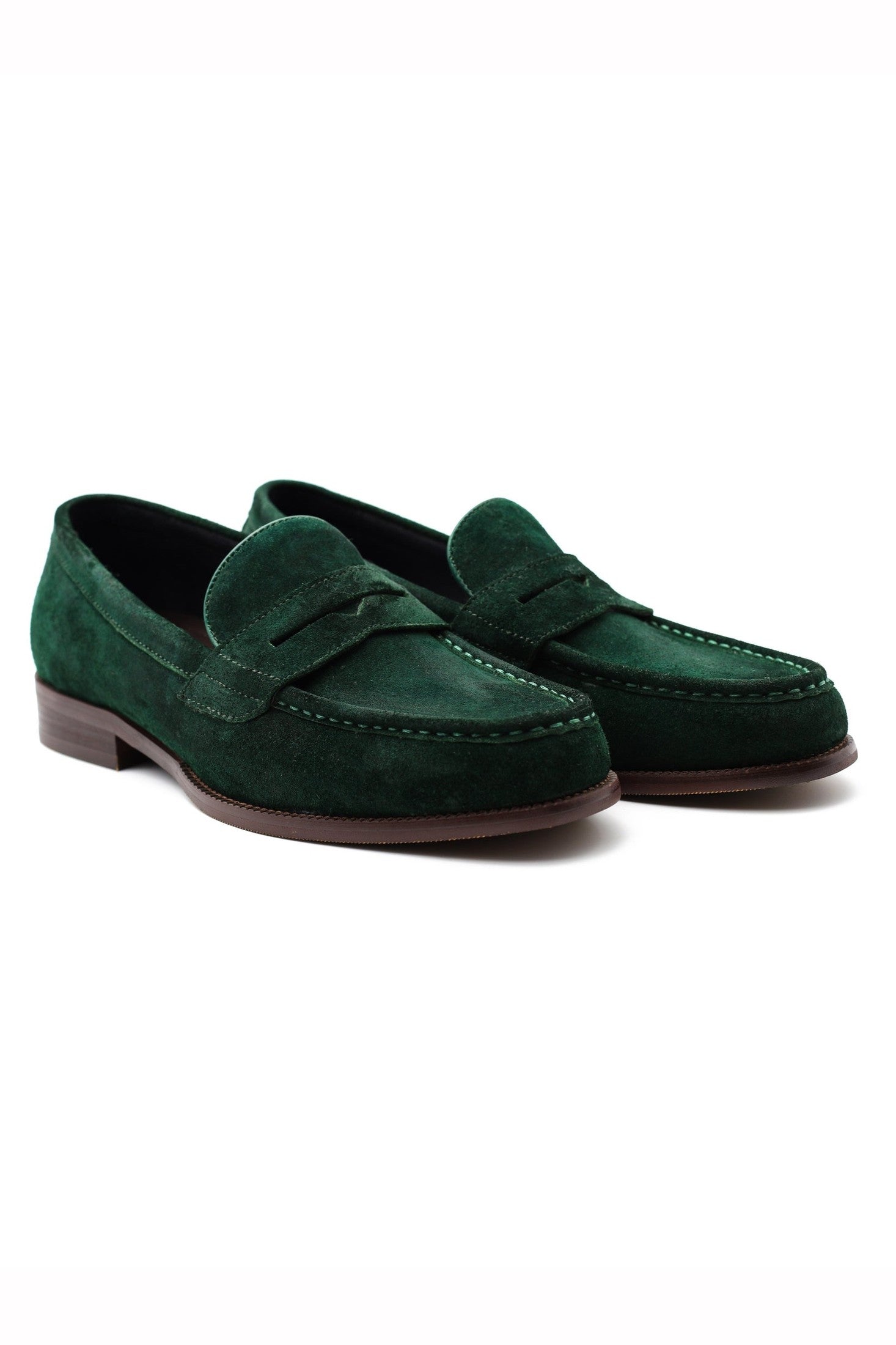 GREEN SUEDE LEATHER PENNY LOAFERS