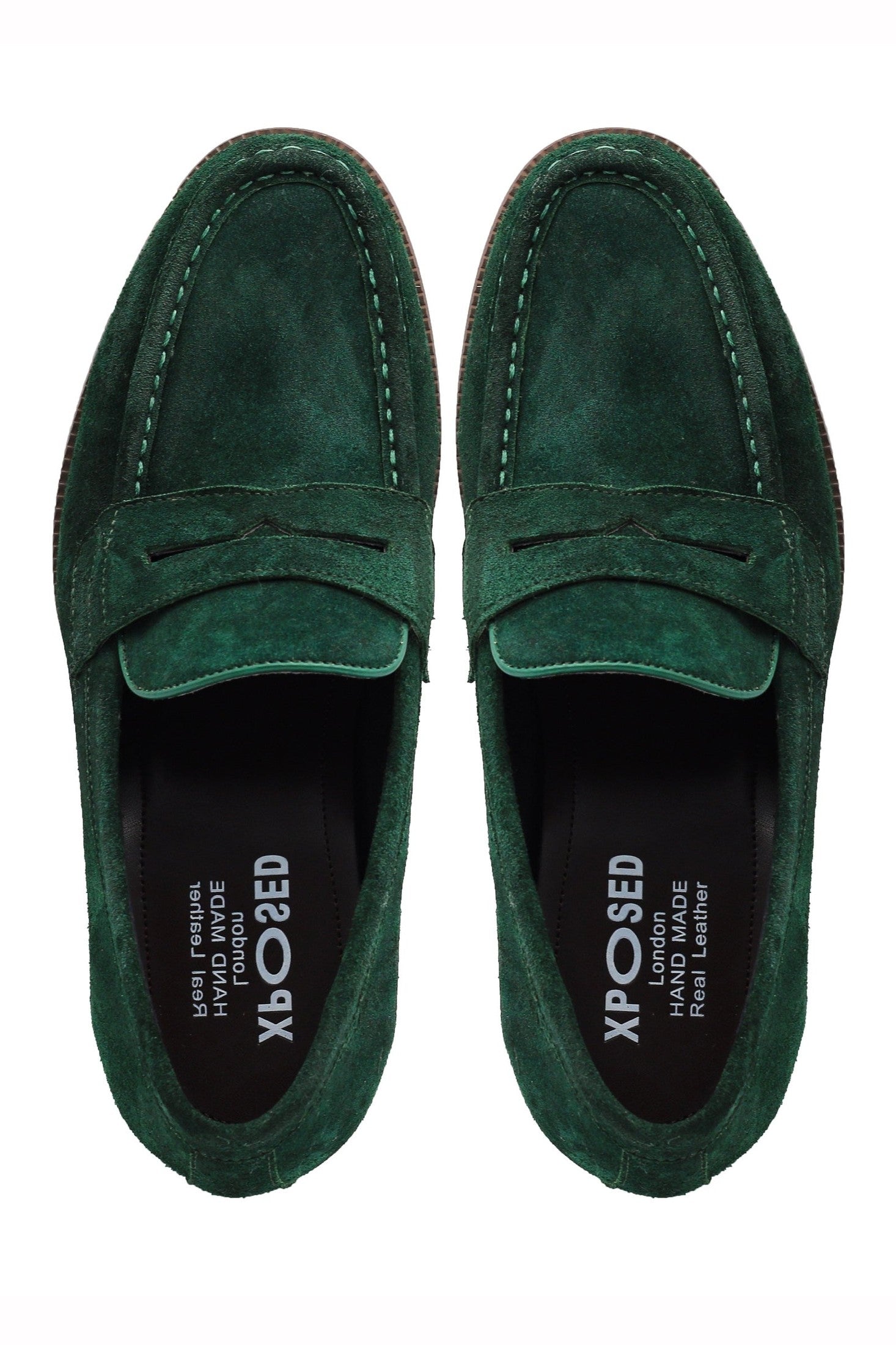 GREEN SUEDE LEATHER PENNY LOAFERS