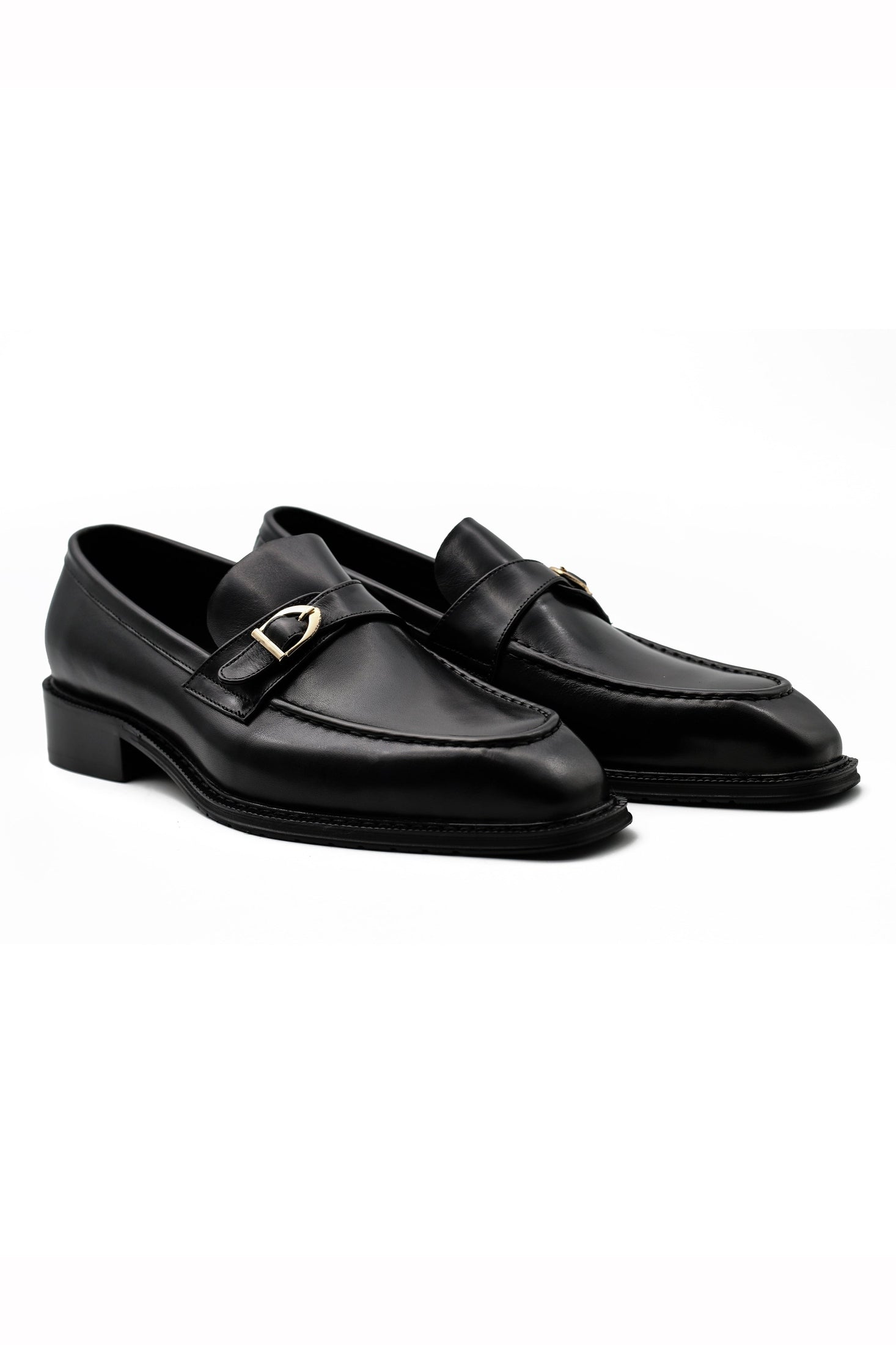 POLISHED BLACK LEATHER SINGLE MONK SHOES
