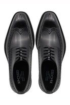 BLACK LEATHER DERBY LACE-UP SEMI BROGUE SHOES Sartorial Shoes